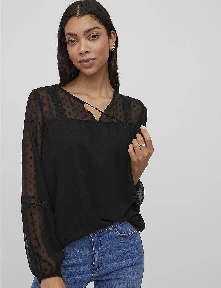 Vila - VIEDEE L/S TOP - NOOS - long sleeved blouses - black - 5