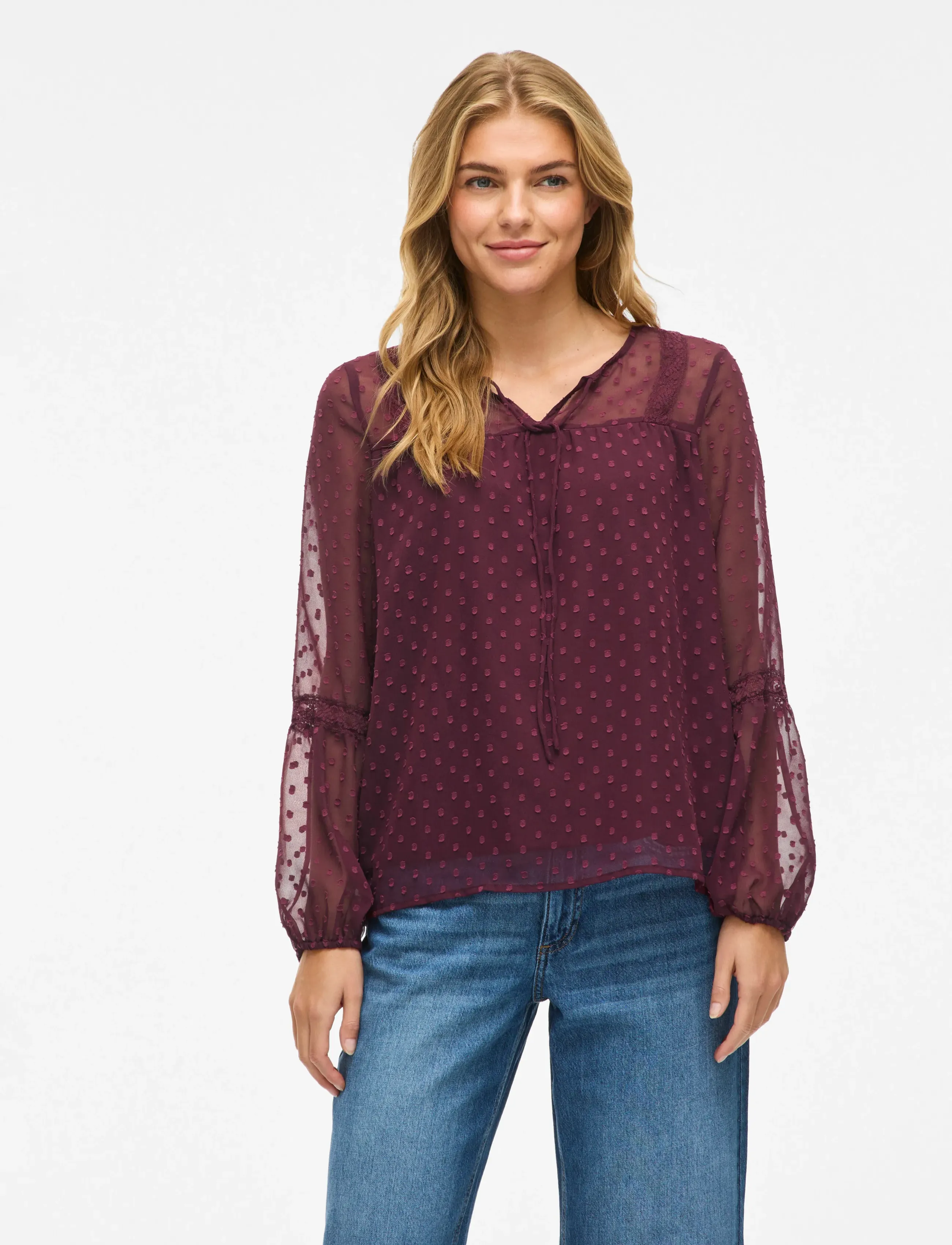 Vila Viedee L/S Top Noos, 38, Blouses, Rot - Long-sleeved, Frauen