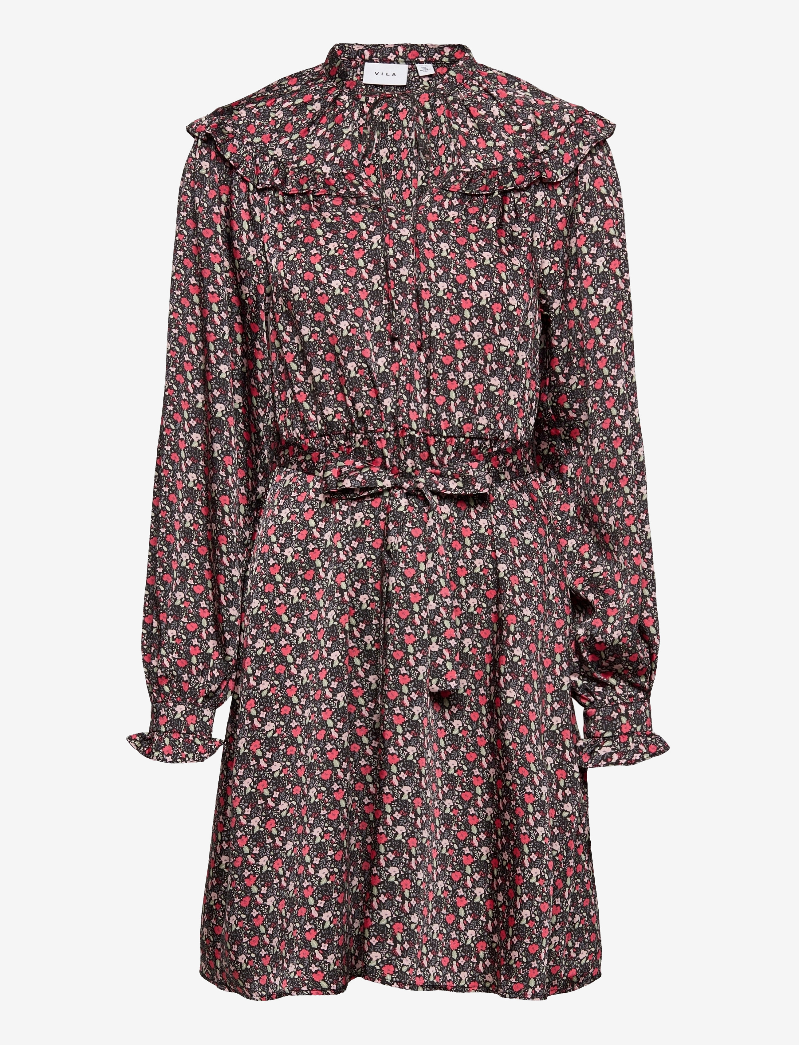 Vila VIBONJA L/S RUFFLE SHORT DRESS - Short Dresses - BLACK / multi