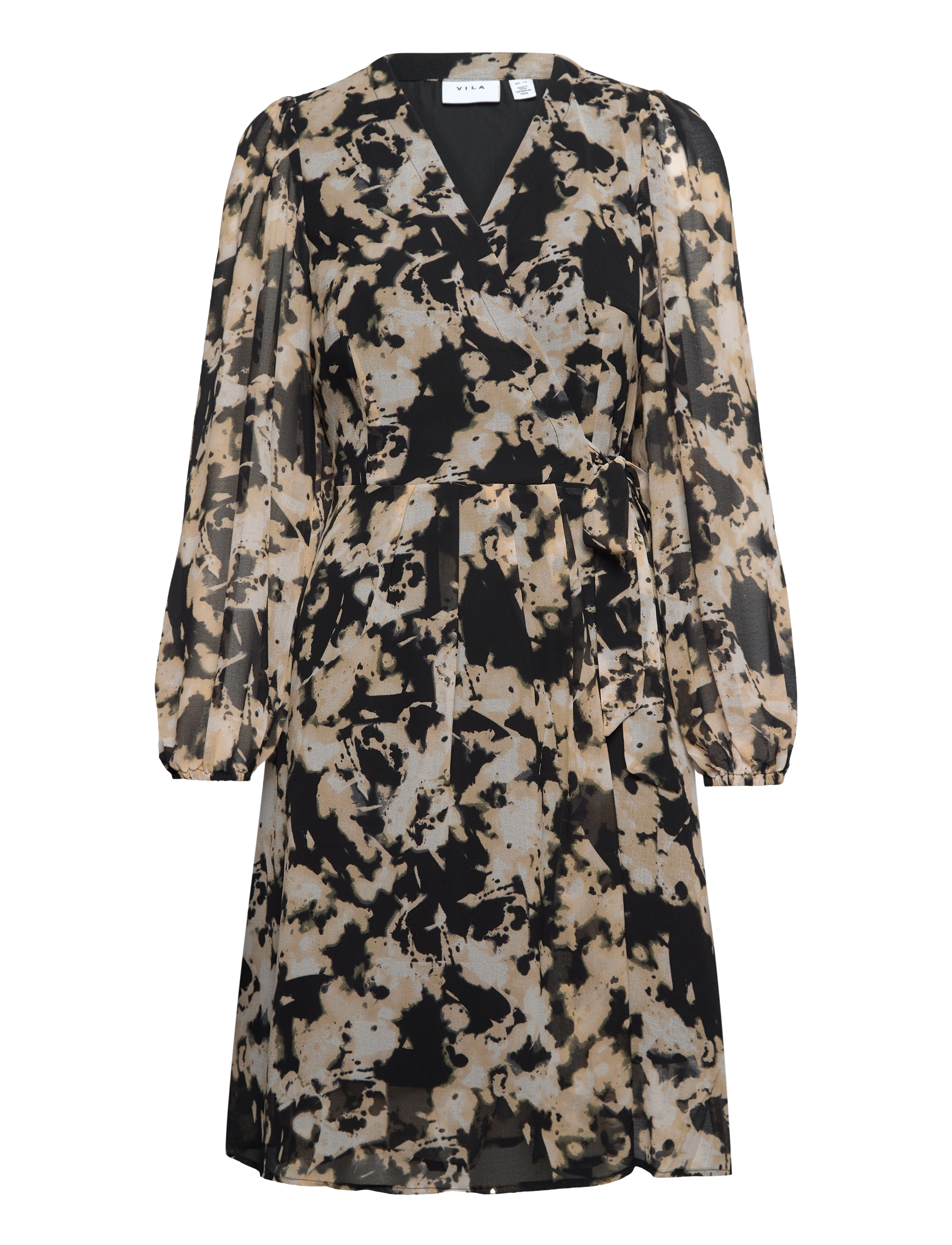 VILA Virina Kit L/S Kurz Wrap Knee Kleid/Su Braun - 34 - Damen