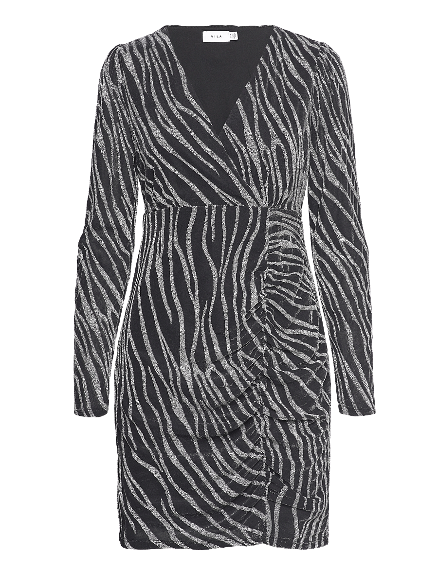 Vila - VIGOPHER L/S V-NECK SHORT DRESS/DC - pidulikud kleidid - black - 1