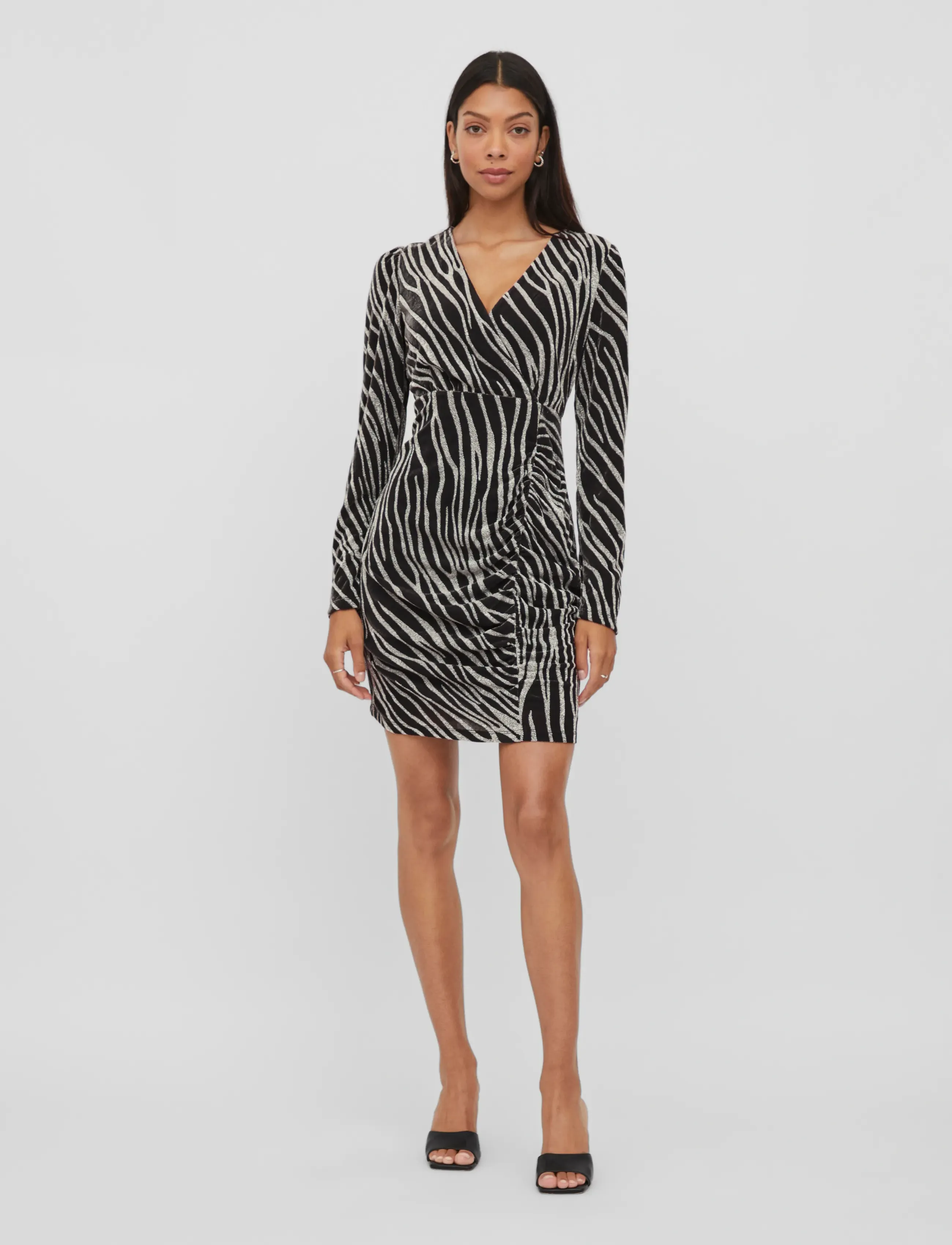 Vila Vigopher L/S V-Neck Short Dress/Dc, XS, Black, Kjoler > Kort Kjole, Dame