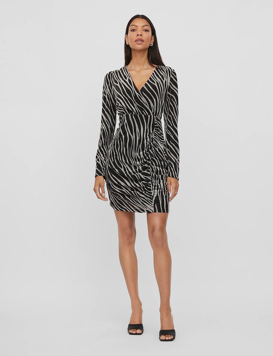 Vila - VIGOPHER L/S V-NECK SHORT DRESS/DC - pidulikud kleidid - black - 4