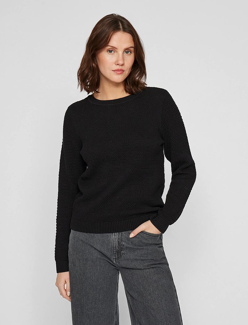 Vila - VIDALO O-NECK L/S KNIT TOP- NOOS - striktrøjer - black - 0