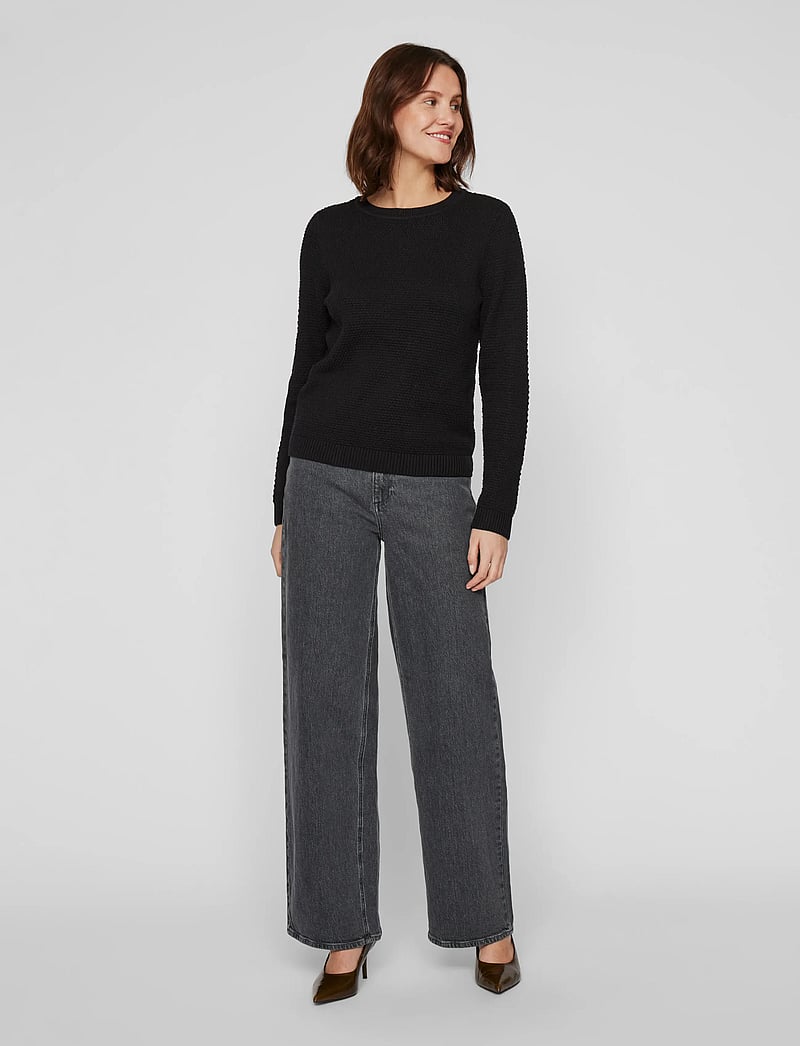 Vila - VIDALO O-NECK L/S KNIT TOP- NOOS - striktrøjer - black - 5