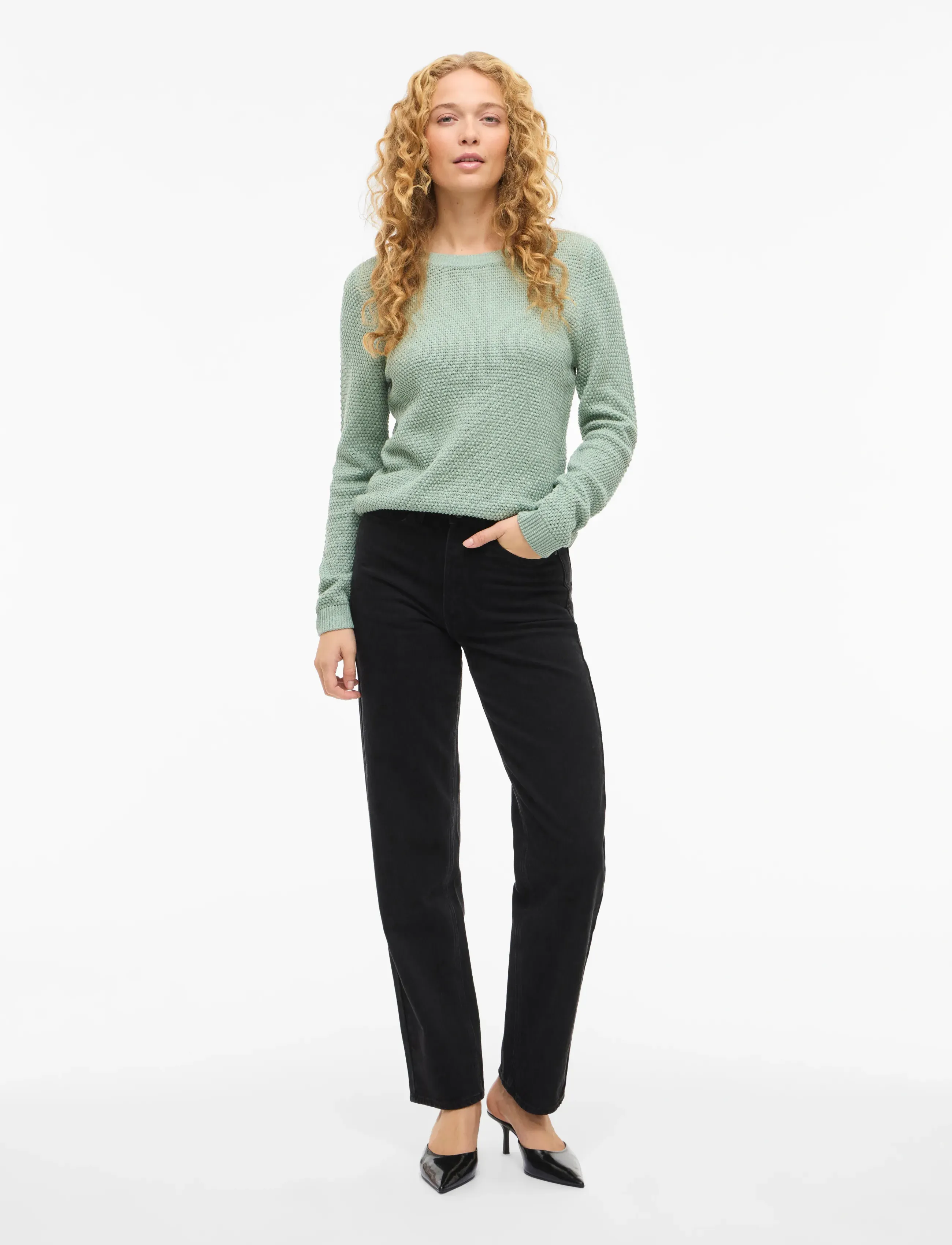 Vila - VIDALO O-NECK L/S KNIT TOP- NOOS - striktrøjer - blue surf - 4