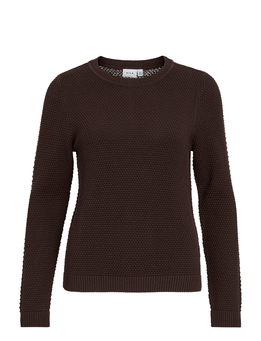 Vila - VIDALO O-NECK L/S KNIT TOP- NOOS - striktrøjer - coffee bean - 1