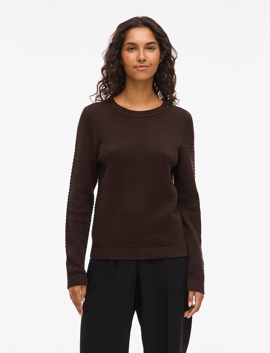 Vila - VIDALO O-NECK L/S KNIT TOP- NOOS - striktrøjer - coffee bean - 0