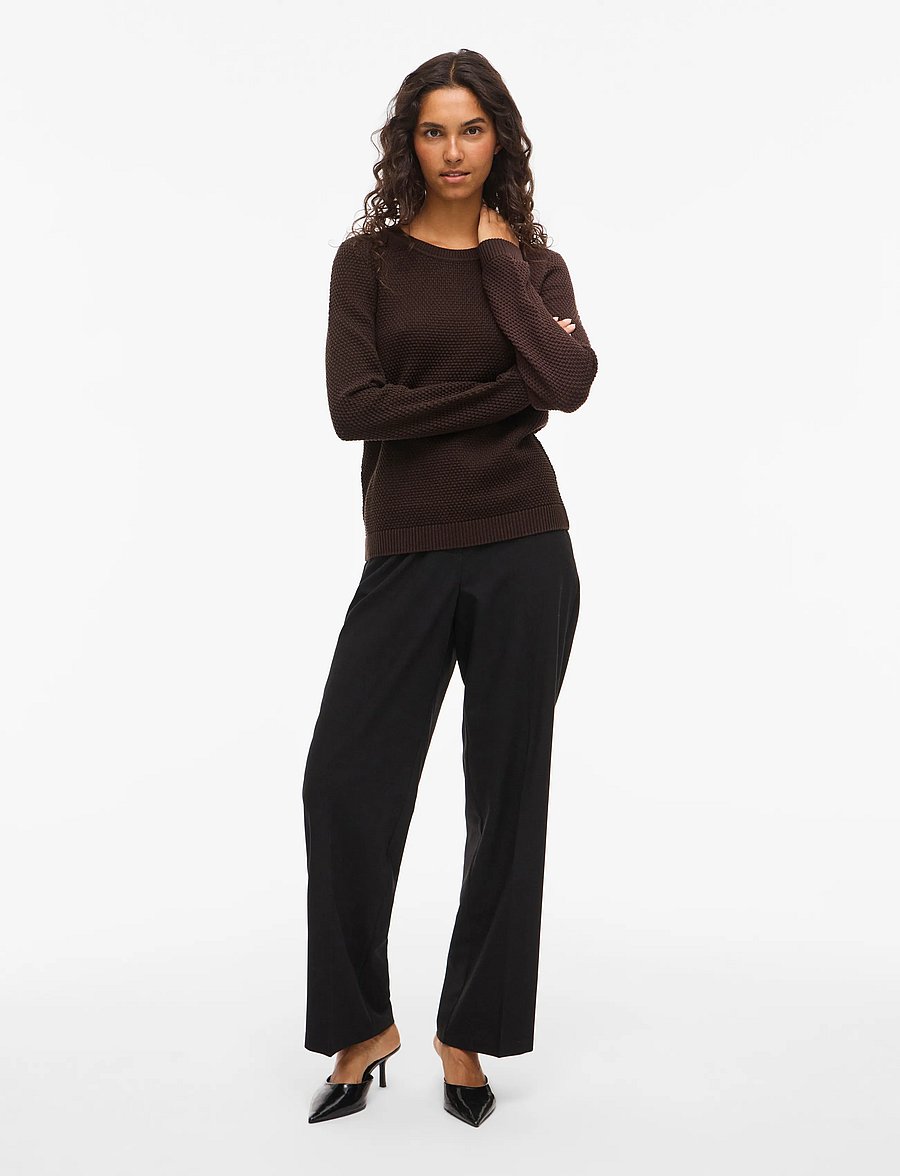 Vila - VIDALO O-NECK L/S KNIT TOP- NOOS - striktrøjer - coffee bean - 4