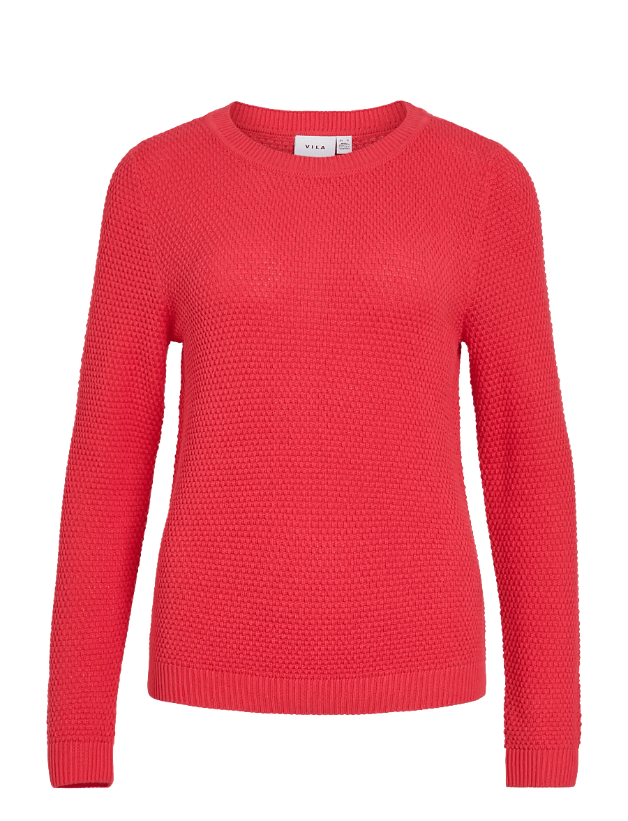 Vila - VIDALO O-NECK L/S KNIT TOP- NOOS - striktrøjer - hibiscus - 1