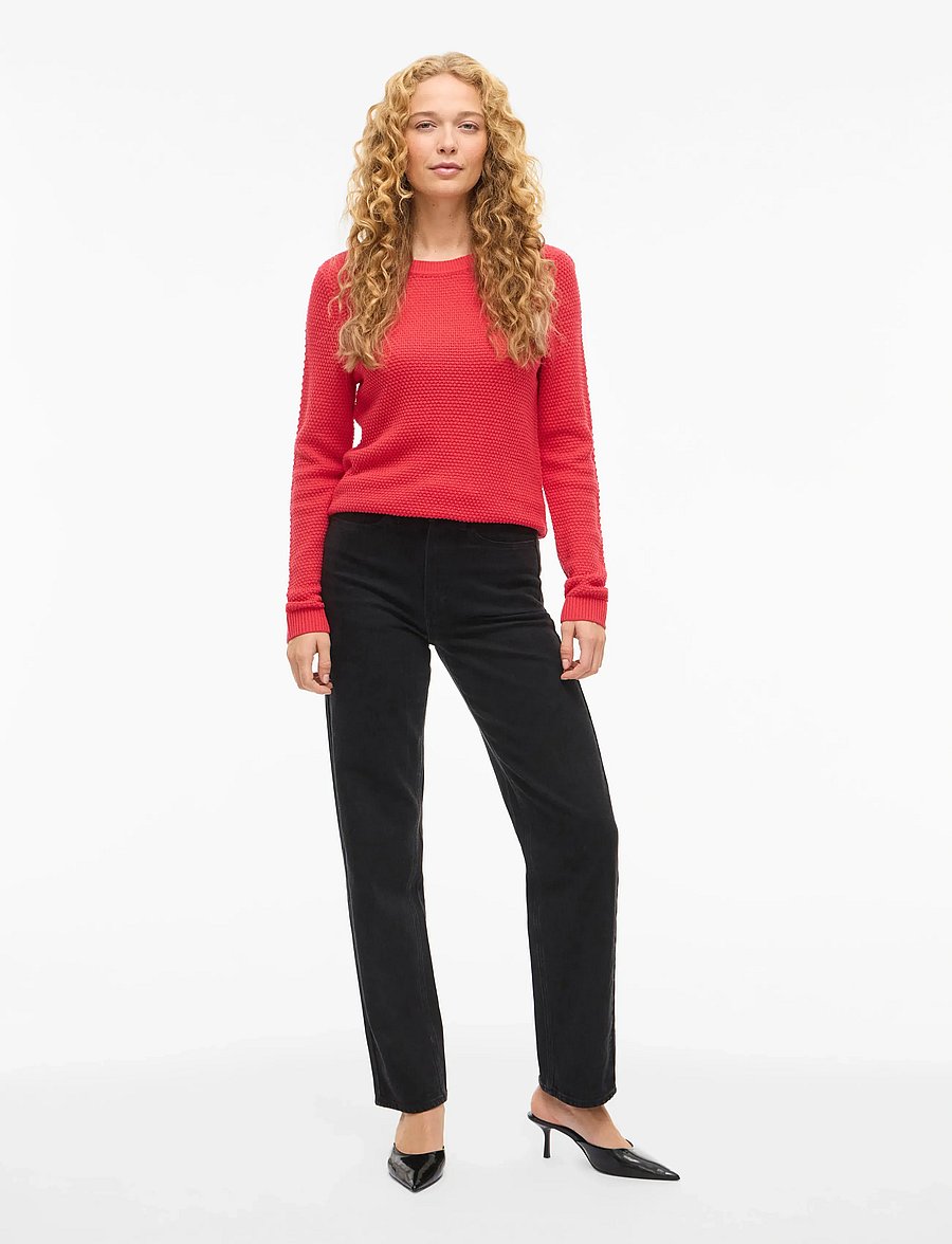 Vila - VIDALO O-NECK L/S KNIT TOP- NOOS - striktrøjer - hibiscus - 4