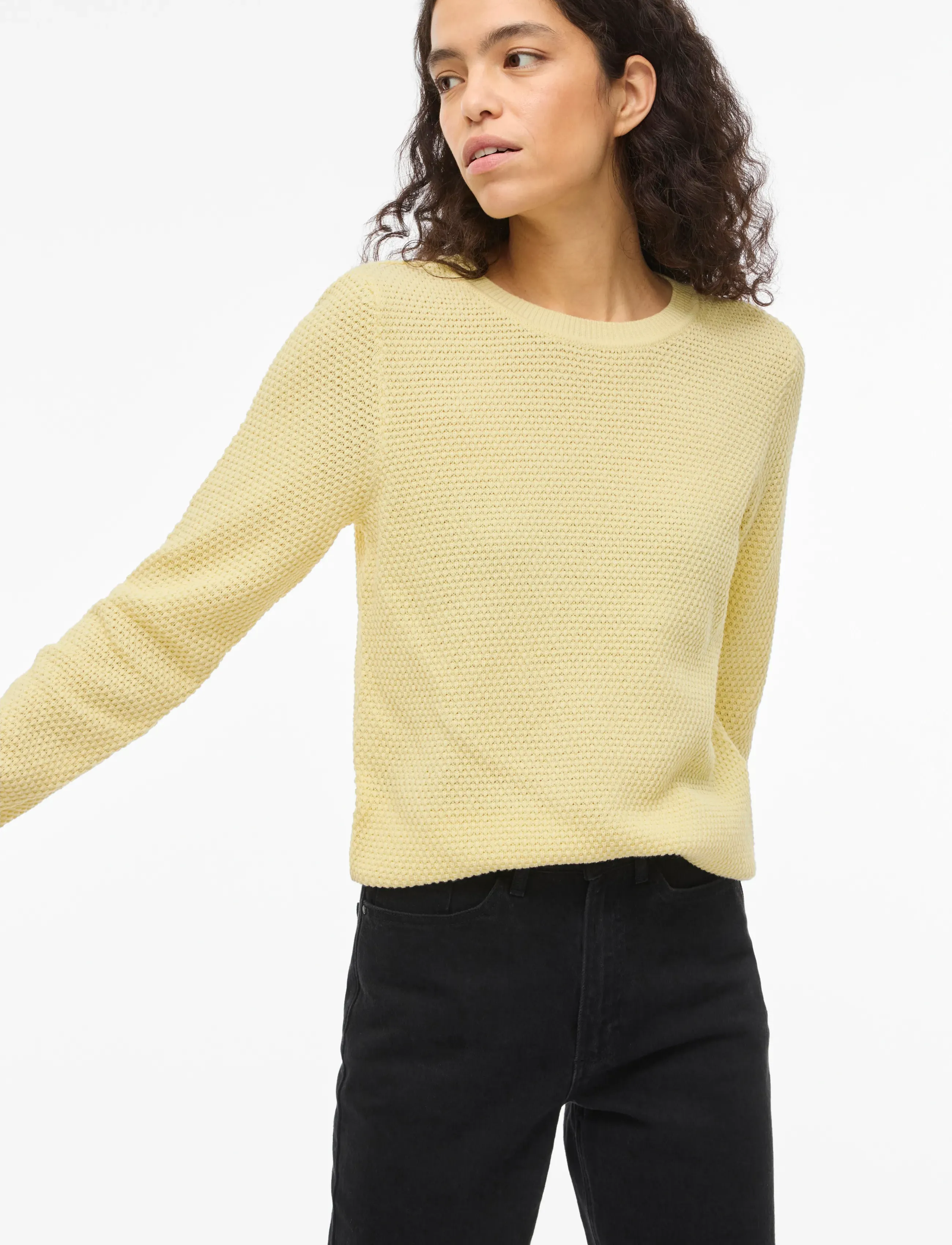 Vila VIDALO O-NECK L/S KNIT TOP- NOOS - Drabužiai - PASTEL YELLOW / yellow