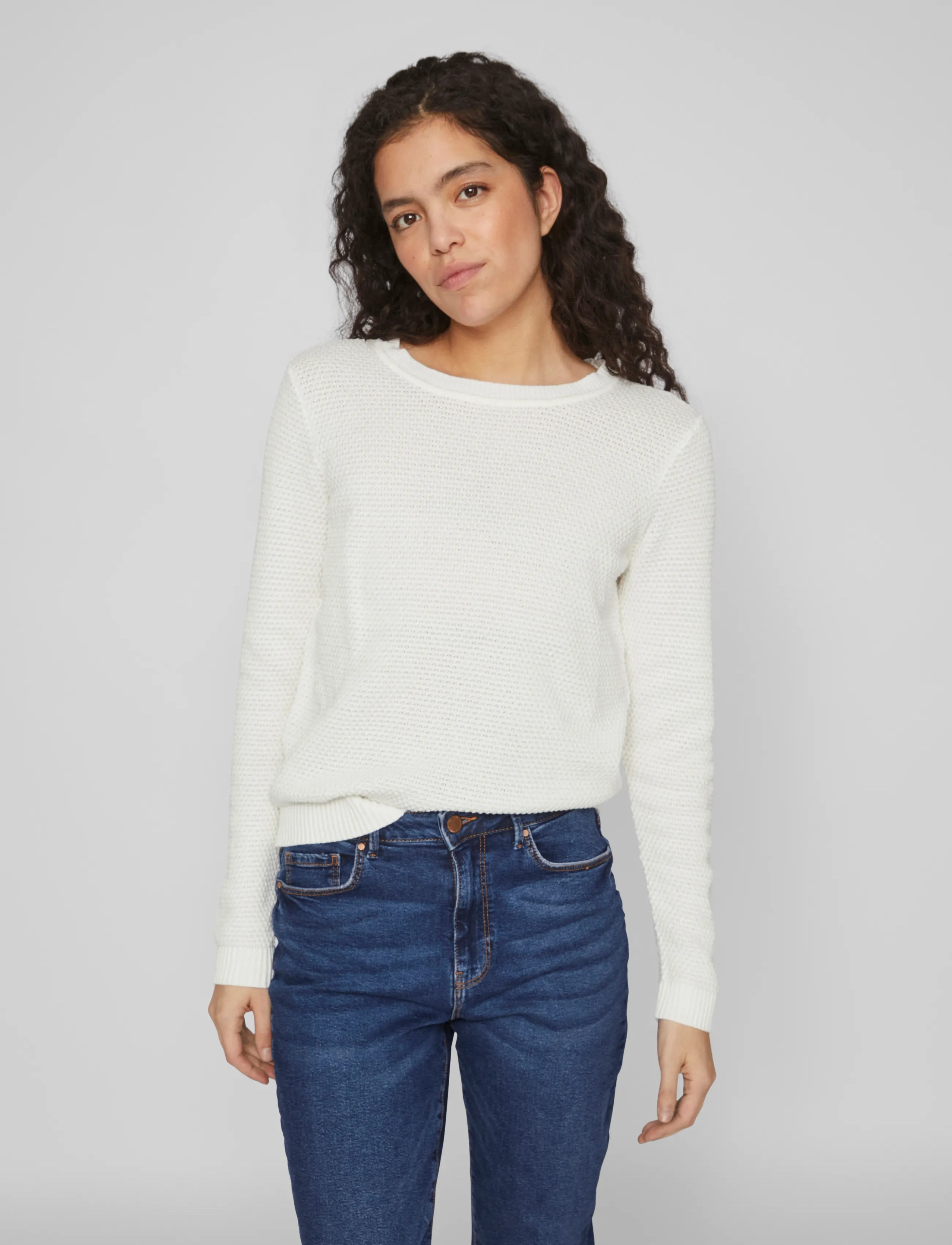 Vila - VIDALO O-NECK L/S KNIT TOP- NOOS - striktrøjer - white alyssum - 0