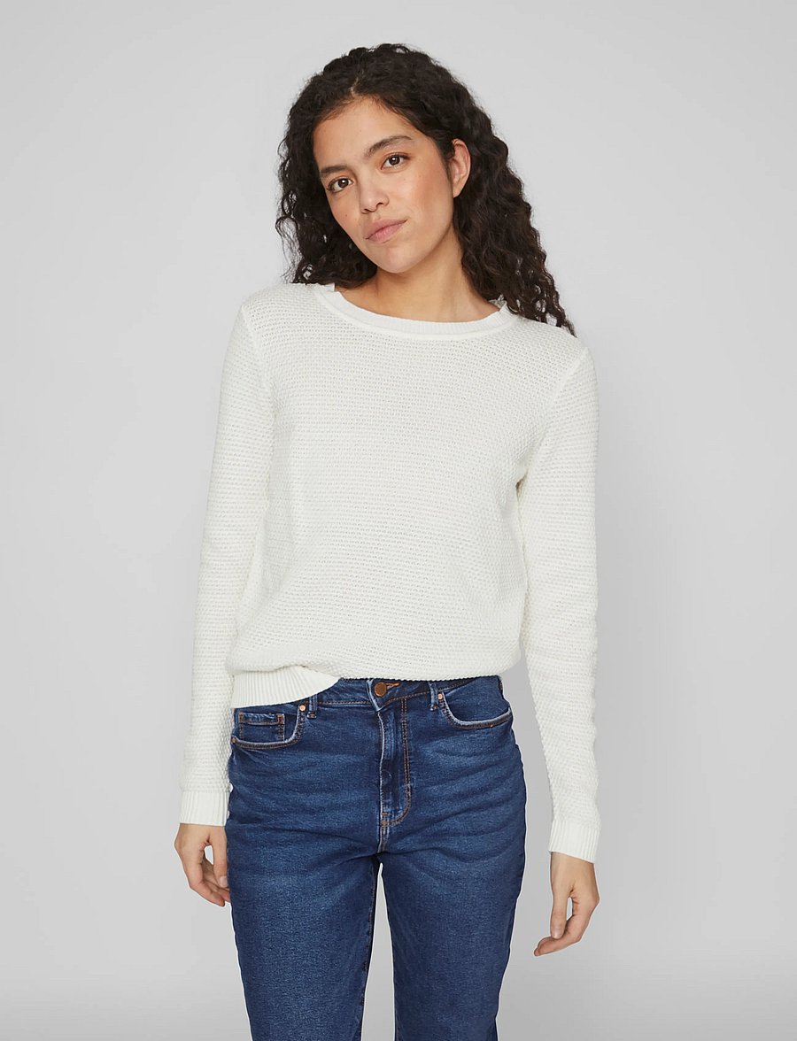 Vila - VIDALO O-NECK L/S KNIT TOP- NOOS - pullover - white alyssum - 0