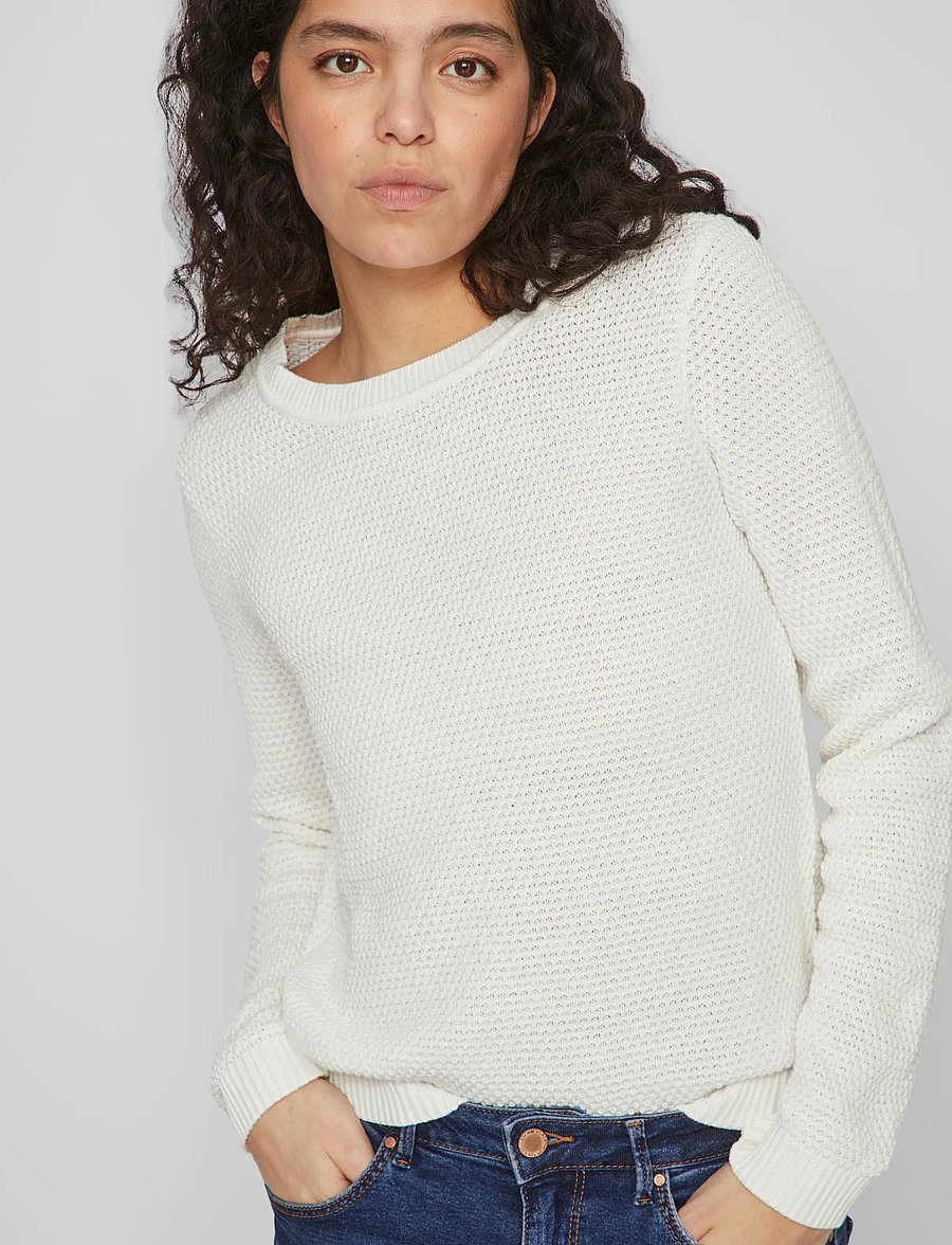 Vila - VIDALO O-NECK L/S KNIT TOP- NOOS - pulls - white alyssum - 4