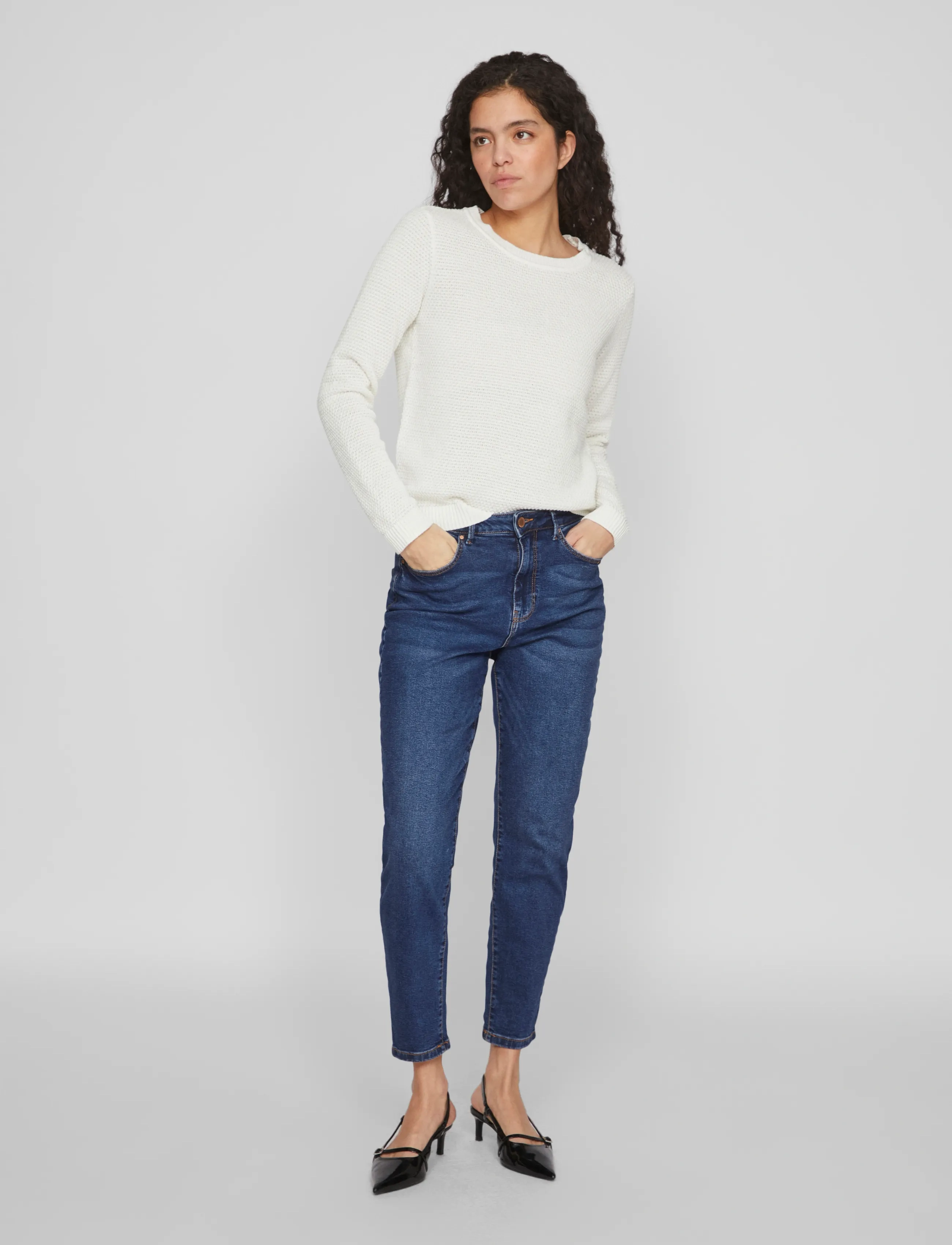 Vila - VIDALO O-NECK L/S KNIT TOP- NOOS - striktrøjer - white alyssum - 5