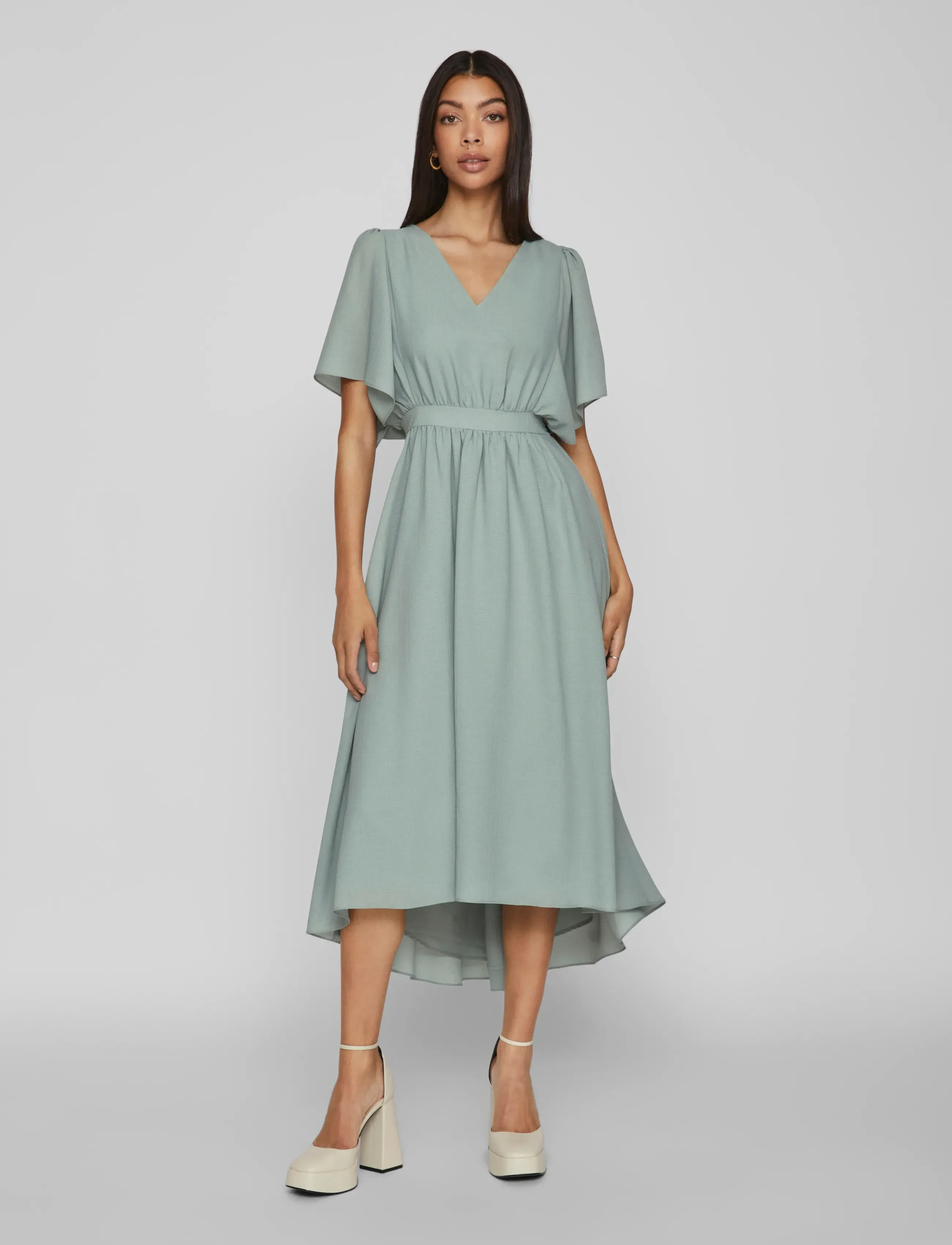 Vila - VIMIRAGE 2/4 V-NECK ANKLE DRESS/BM/DC - green milieu - 4