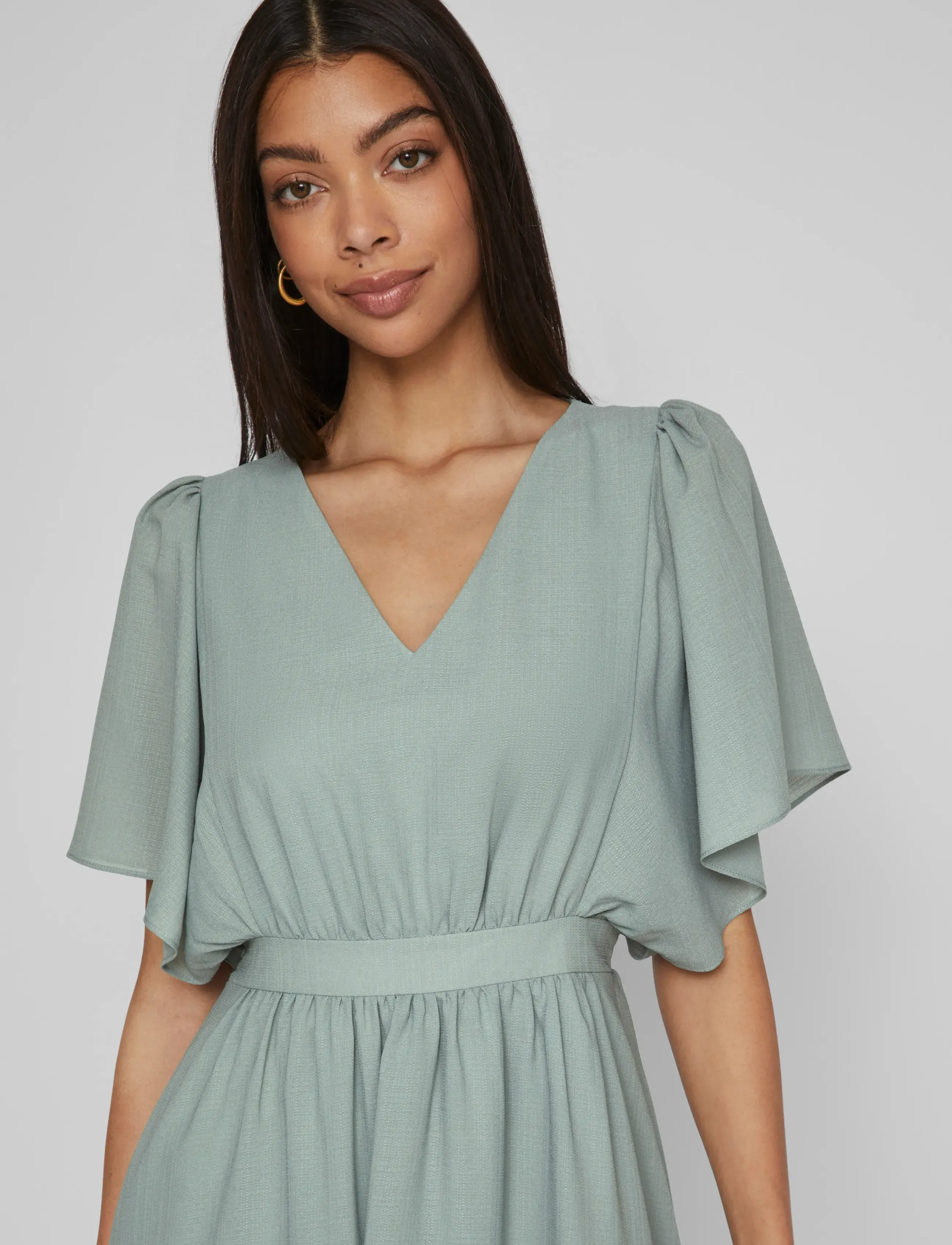 Vila - VIMIRAGE 2/4 V-NECK ANKLE DRESS/BM/DC - green milieu - 5