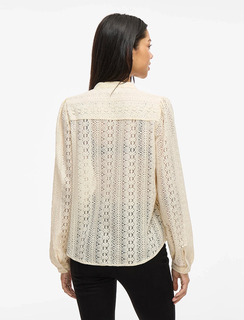 Vila - VICHIKKA LACE L/S SHIRT- NOOS - långärmade blusar - birch - 3