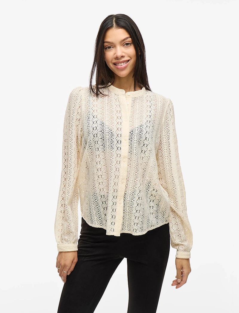 Vila - VICHIKKA LACE L/S SHIRT- NOOS - långärmade blusar - birch - 5