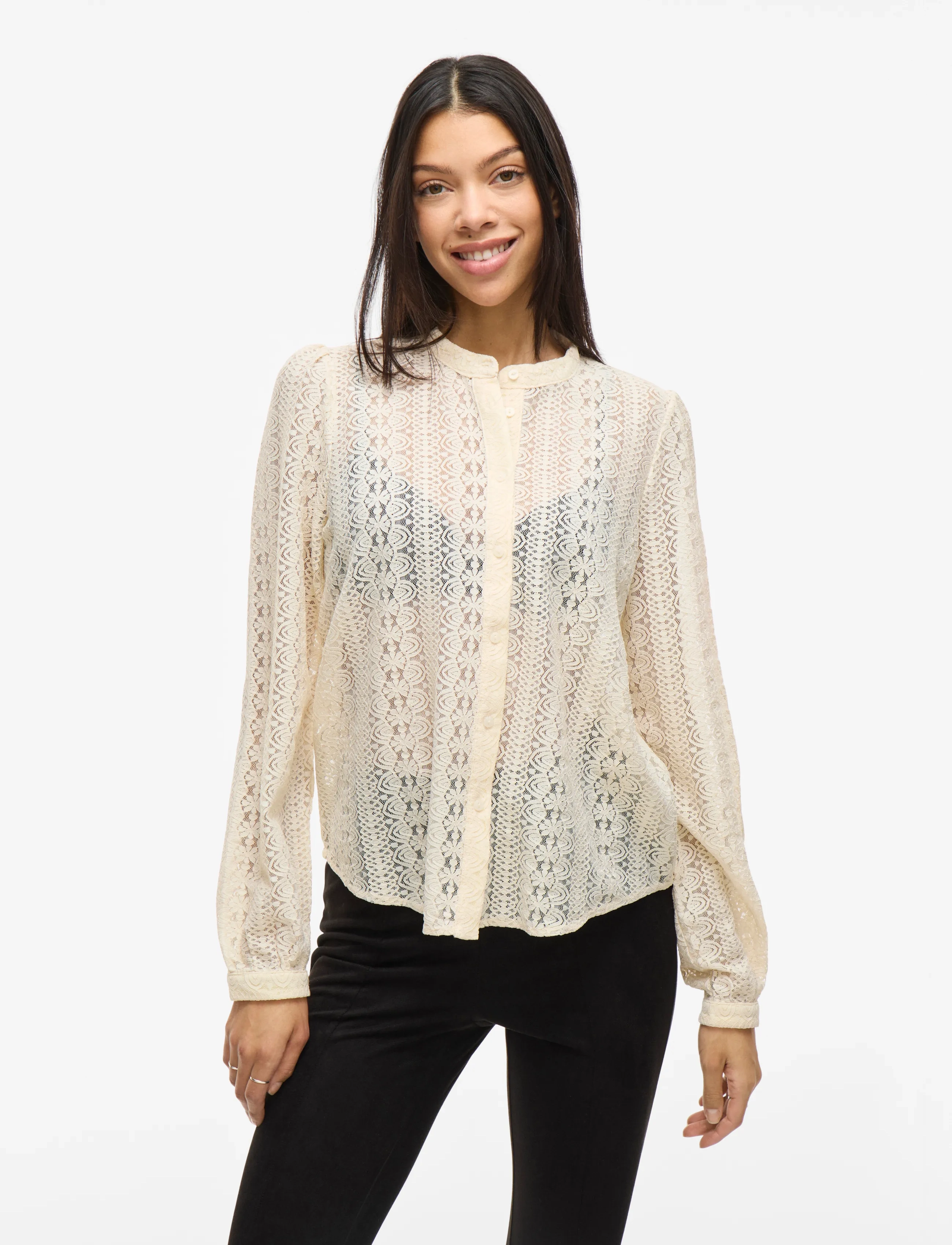 Vila - VICHIKKA LACE L/S SHIRT- NOOS - blouses à manches longues - birch - 5
