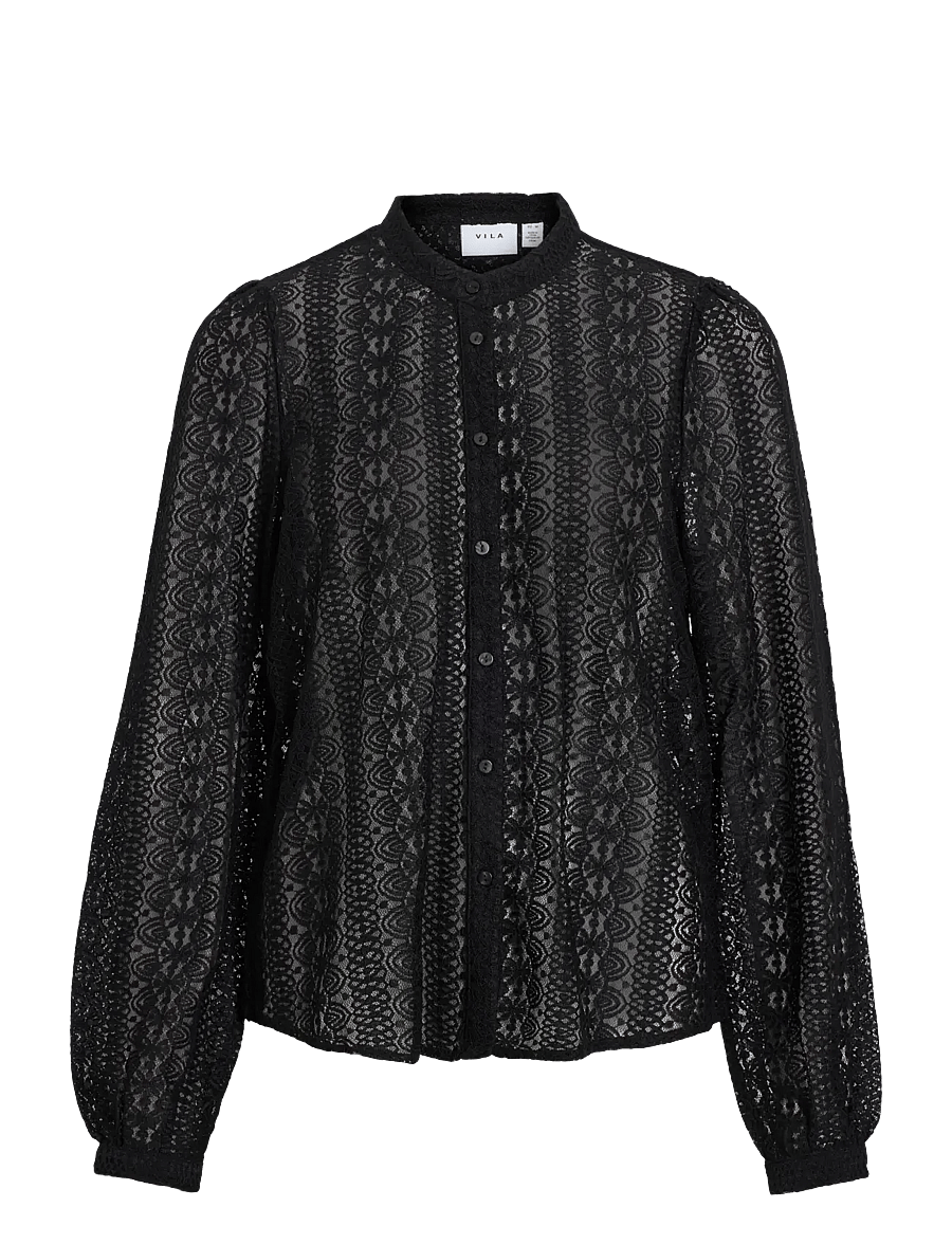 Vila - VICHIKKA LACE L/S SHIRT- NOOS - langærmede bluser - black - 1