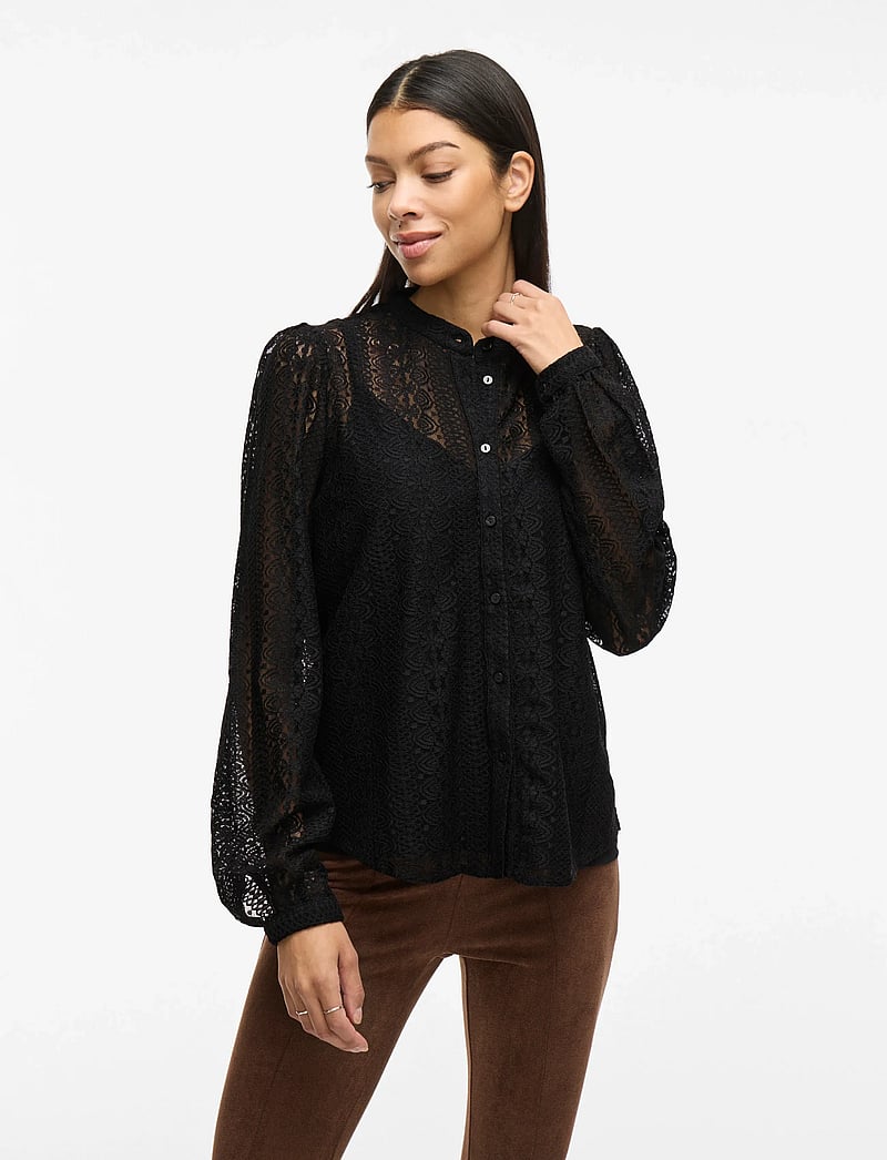 Vila - VICHIKKA LACE L/S SHIRT- NOOS - pikkade varrukatega pluusid - black - 0