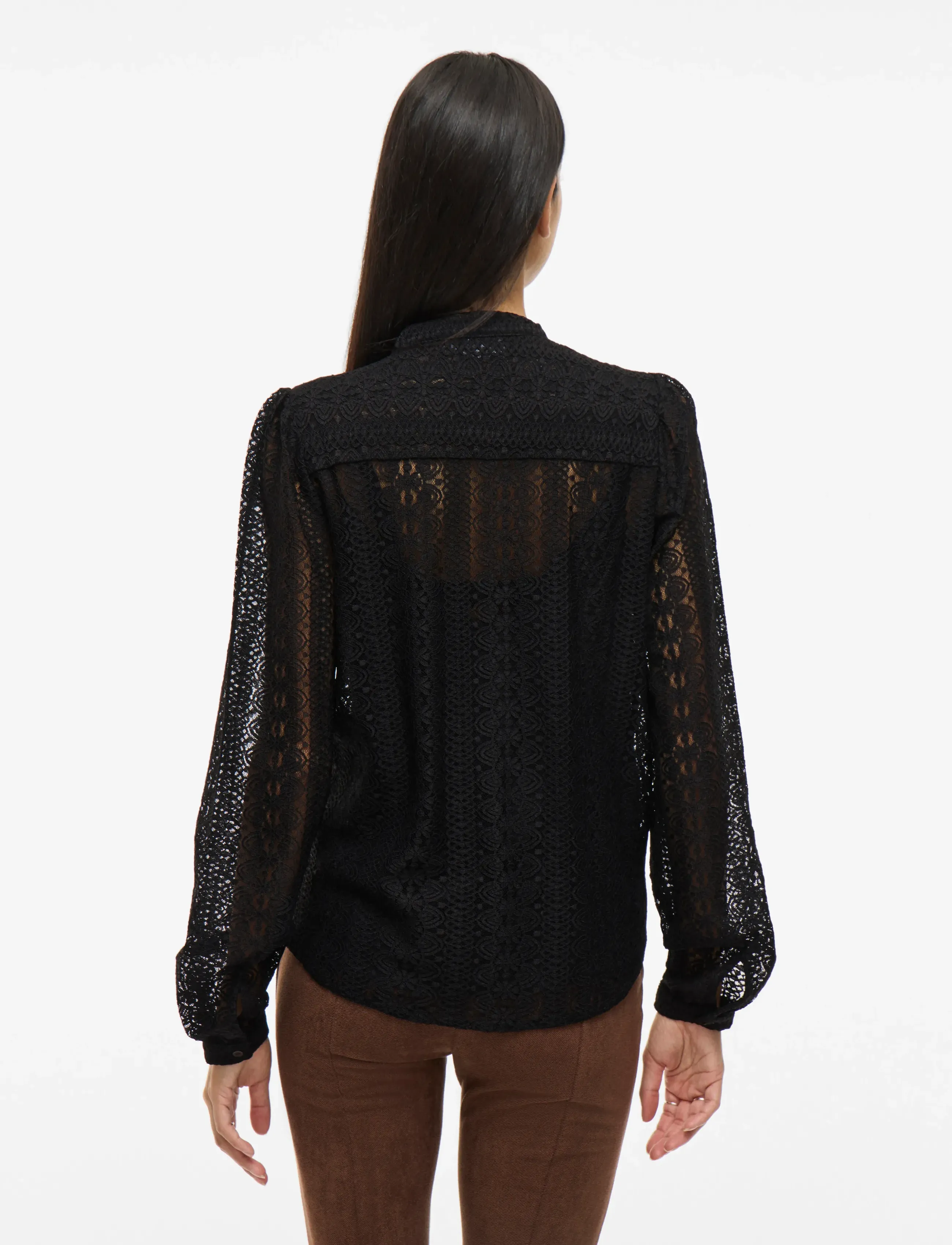 Vila - VICHIKKA LACE L/S SHIRT- NOOS - blouses met lange mouwen - black - 3