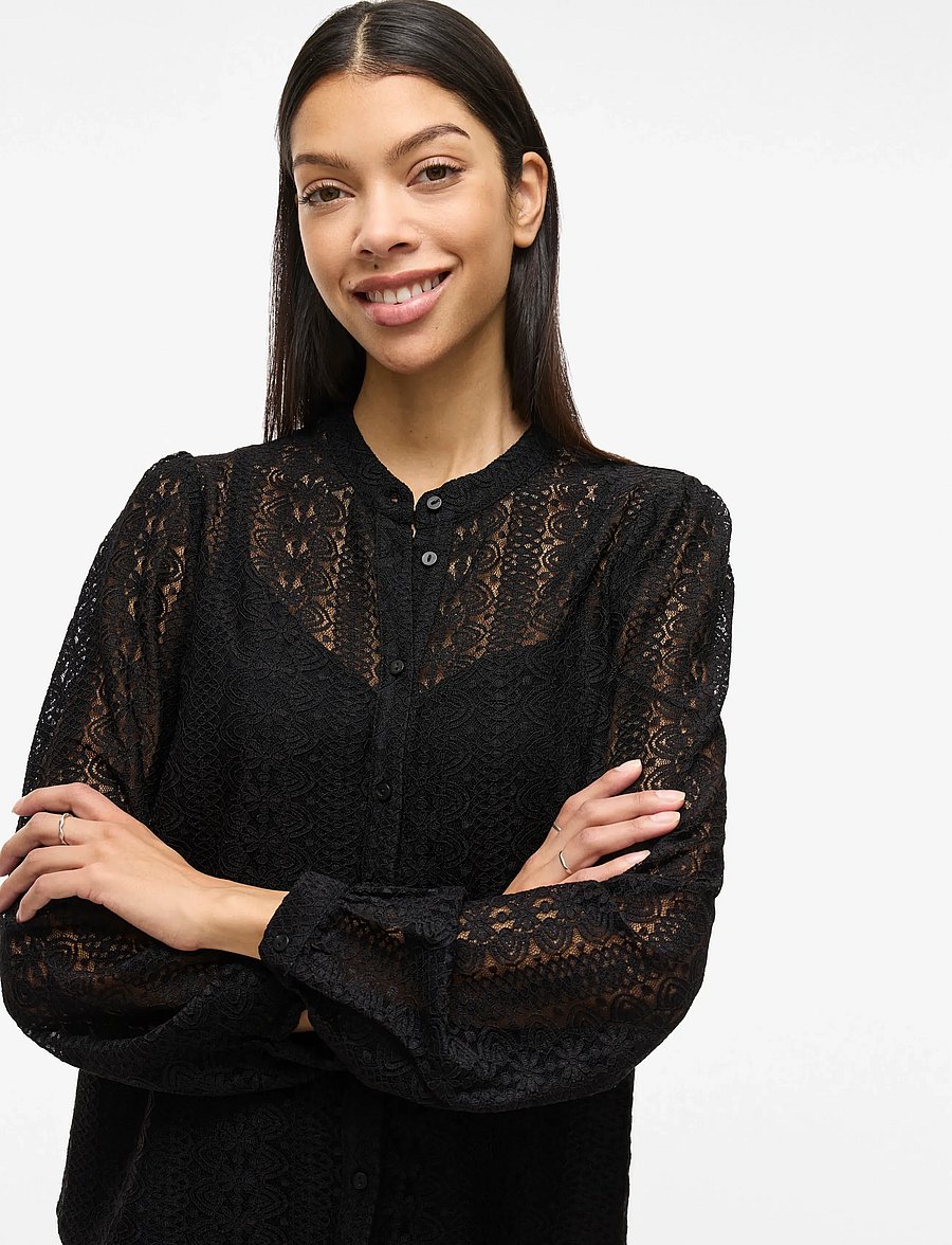 Vila - VICHIKKA LACE L/S SHIRT- NOOS - blouses met lange mouwen - black - 4