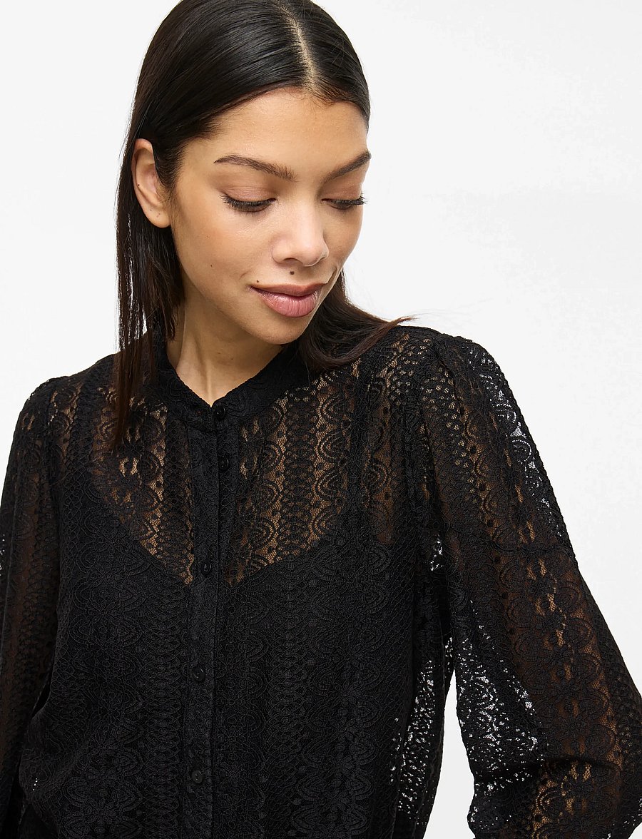 Vila - VICHIKKA LACE L/S SHIRT- NOOS - blouses met lange mouwen - black - 5