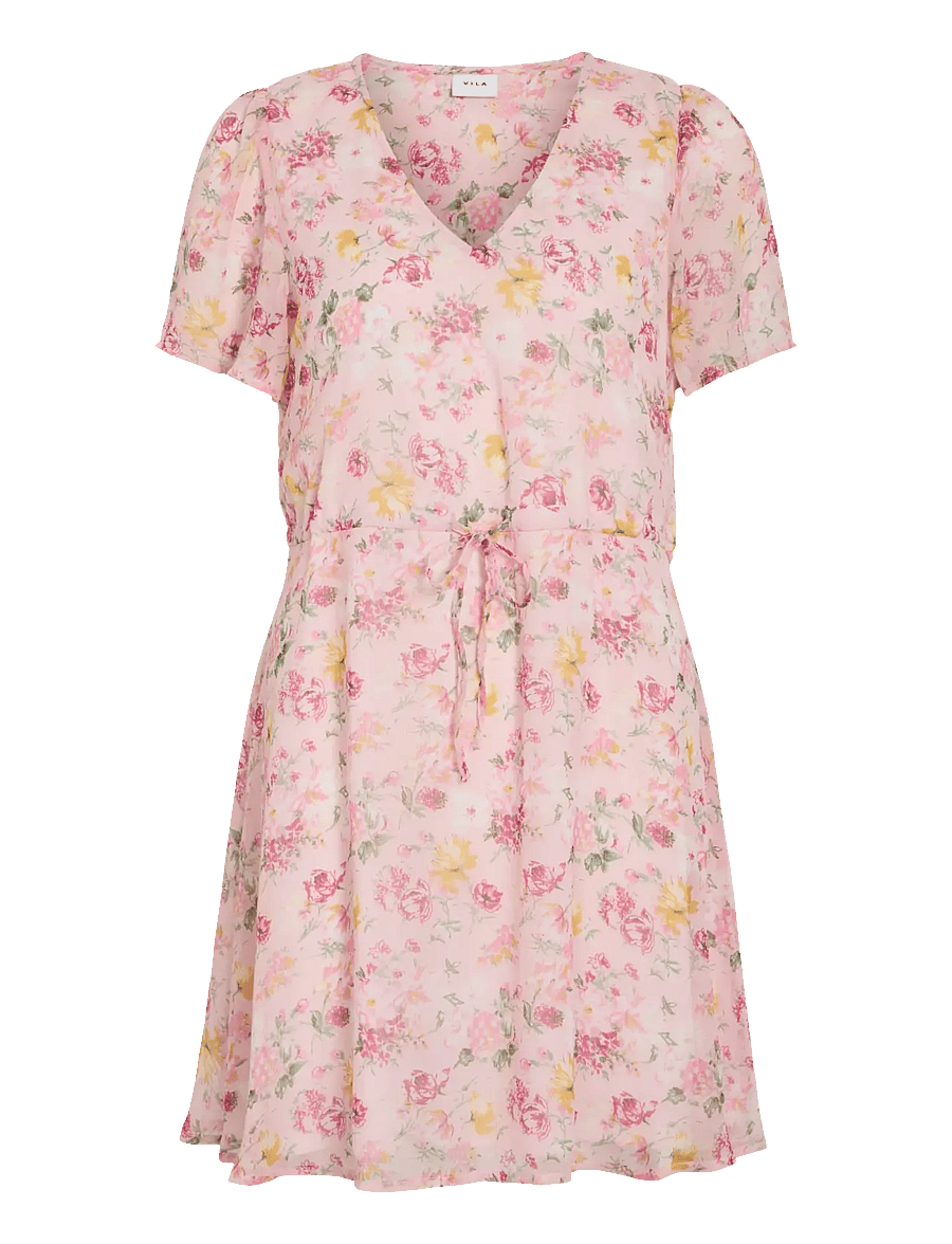 Vila - VIFALIA V-NECK S/S SHORT DRESS- NOOS - robes d'été - misty rose - 1