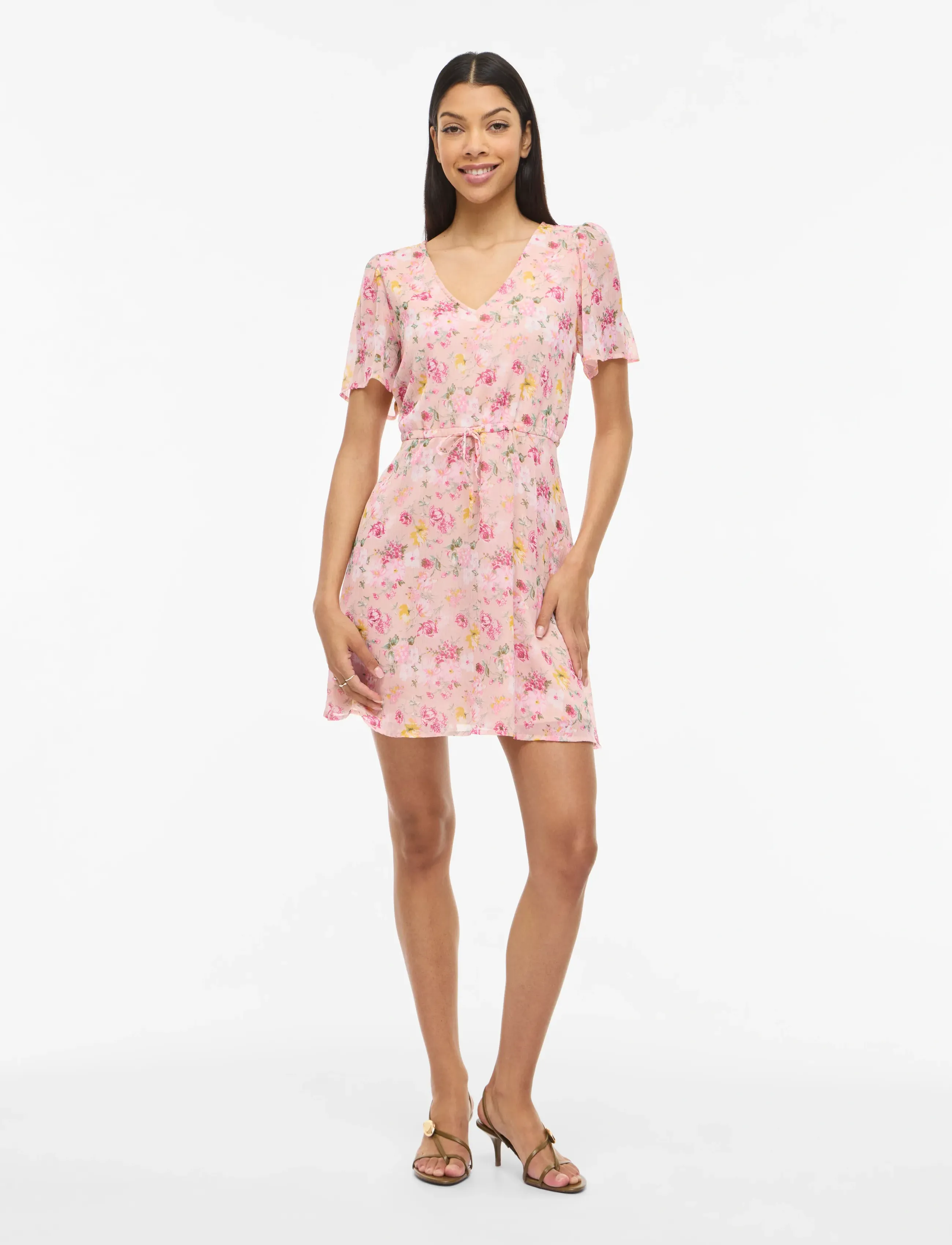 Vila Vifalia V-Neck S/S Short Dress- Noos, 40, Pink, Kjoler > Kort Kjole, Dame