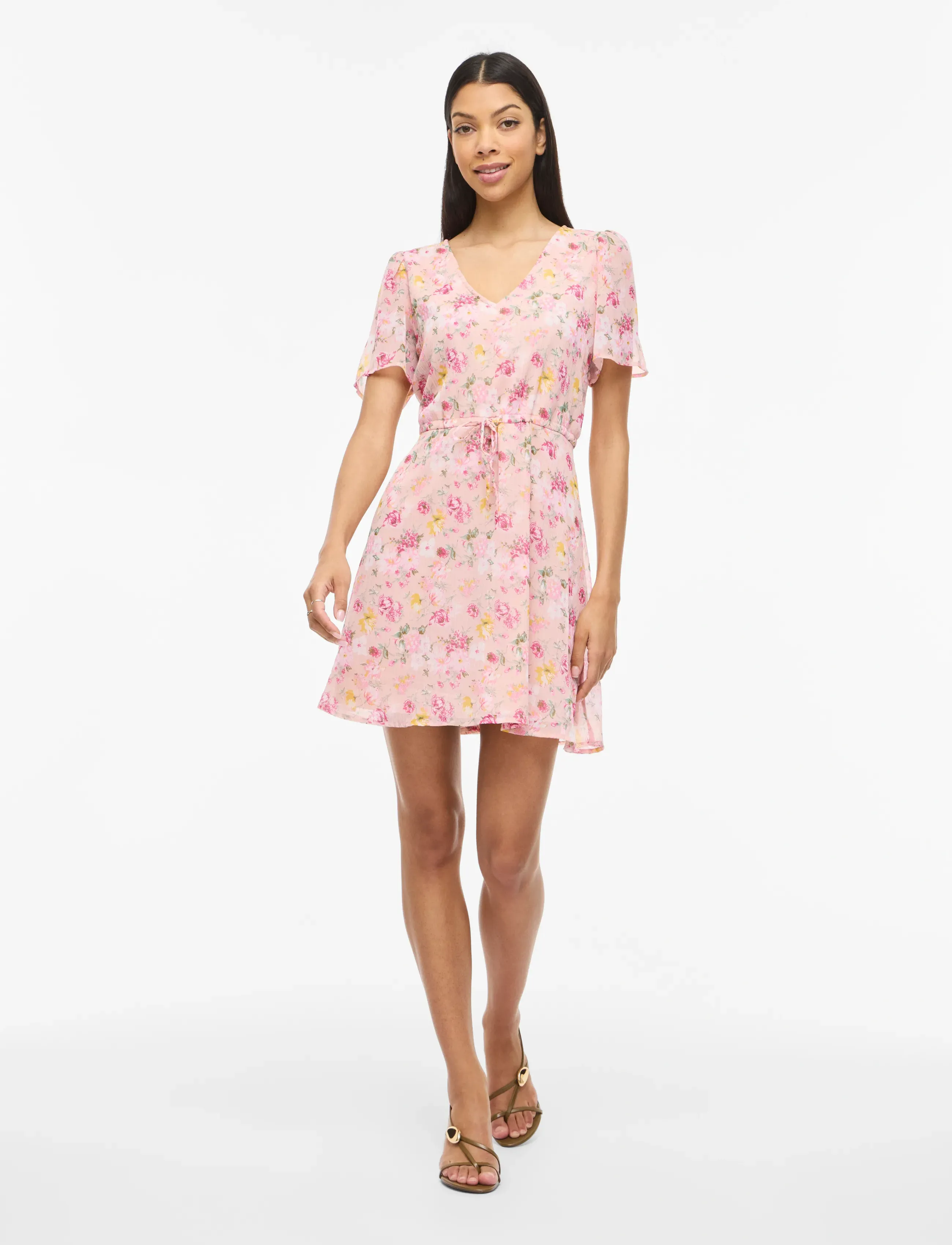 Vila - VIFALIA V-NECK S/S SHORT DRESS- NOOS - robes d'été - misty rose - 4