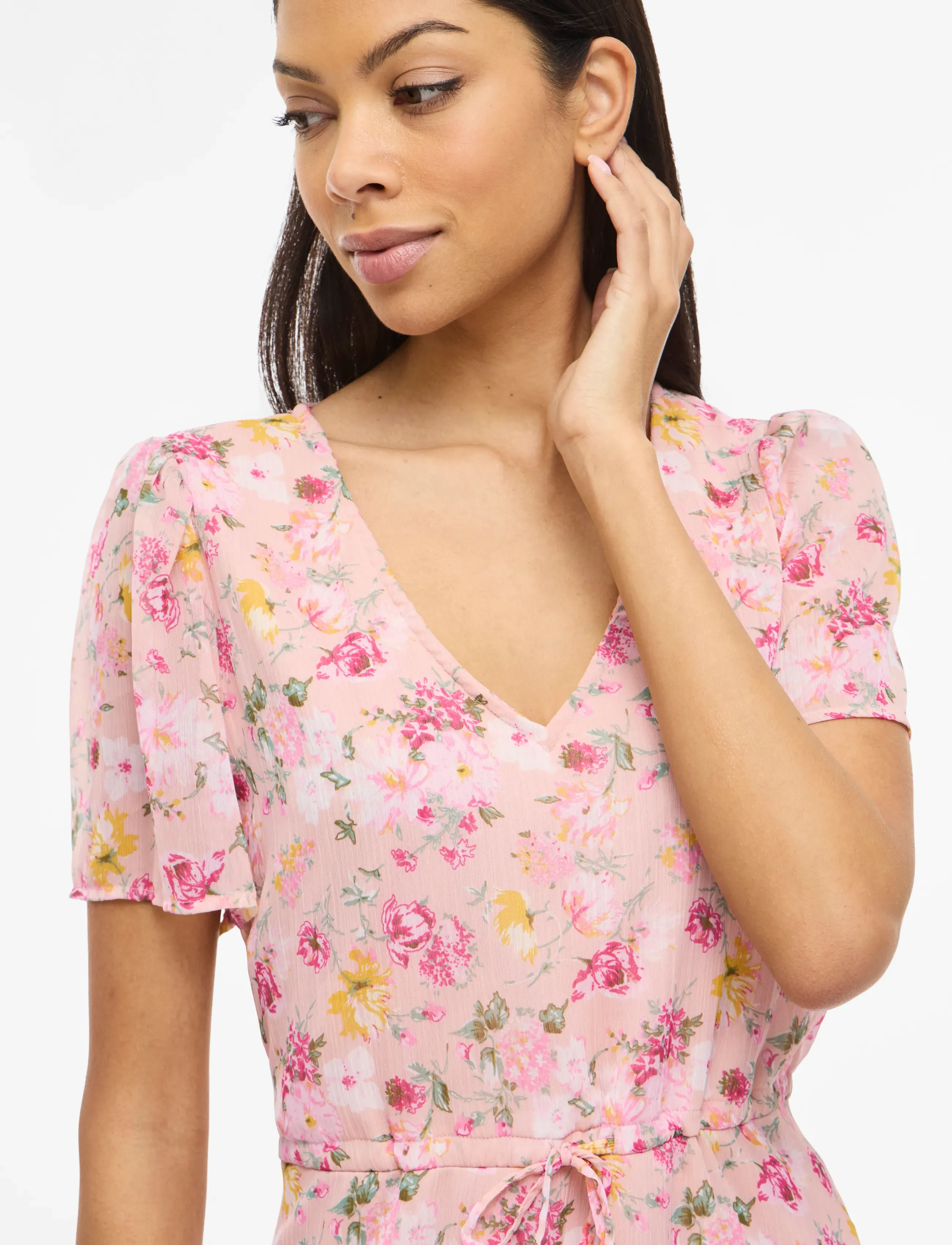 Vila - VIFALIA V-NECK S/S SHORT DRESS- NOOS - robes d'été - misty rose - 5