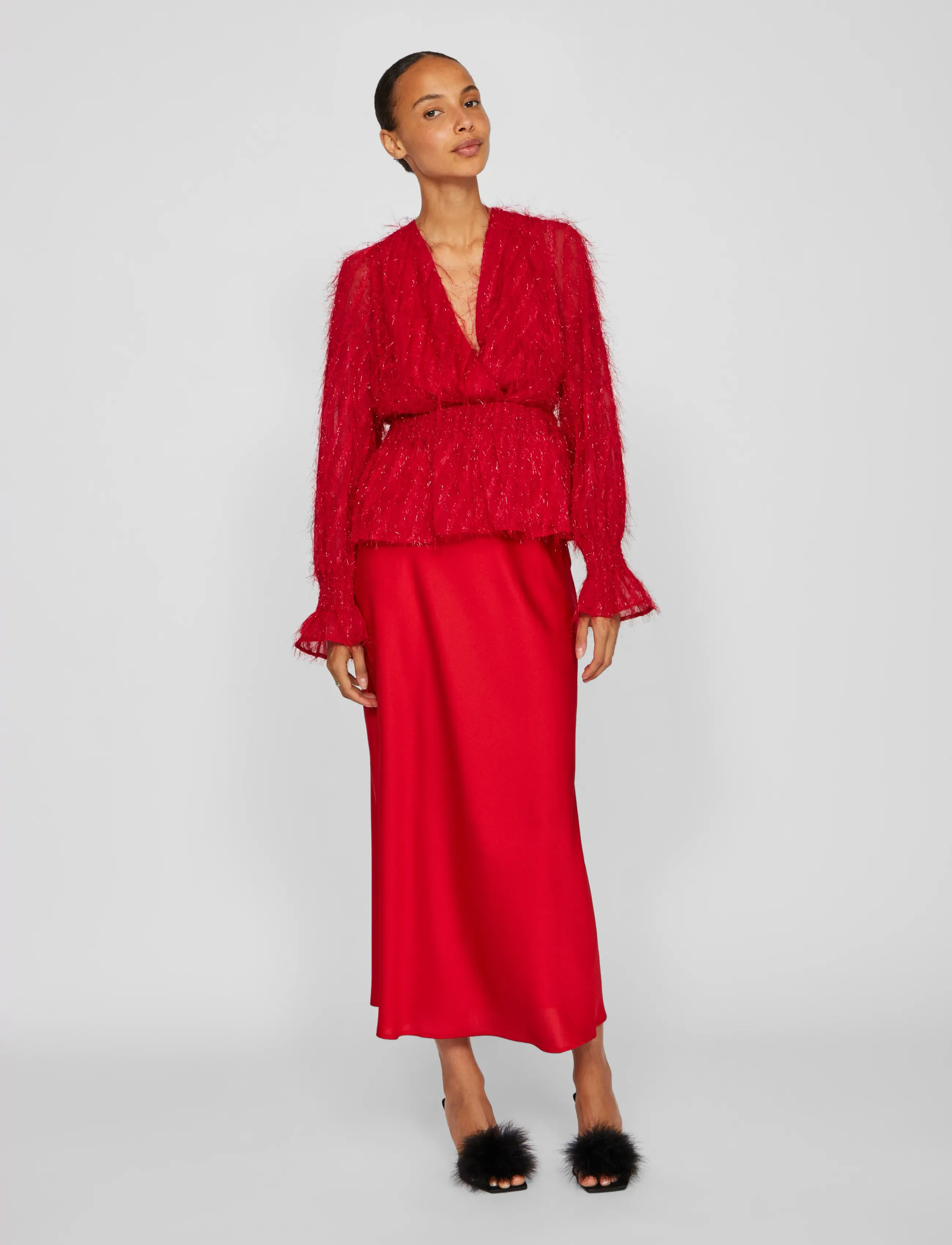 Vila - VIFEATHER L/S V-NECK TOP /KA - palaidinukės ilgomis rankovėmis - fiery red - 4