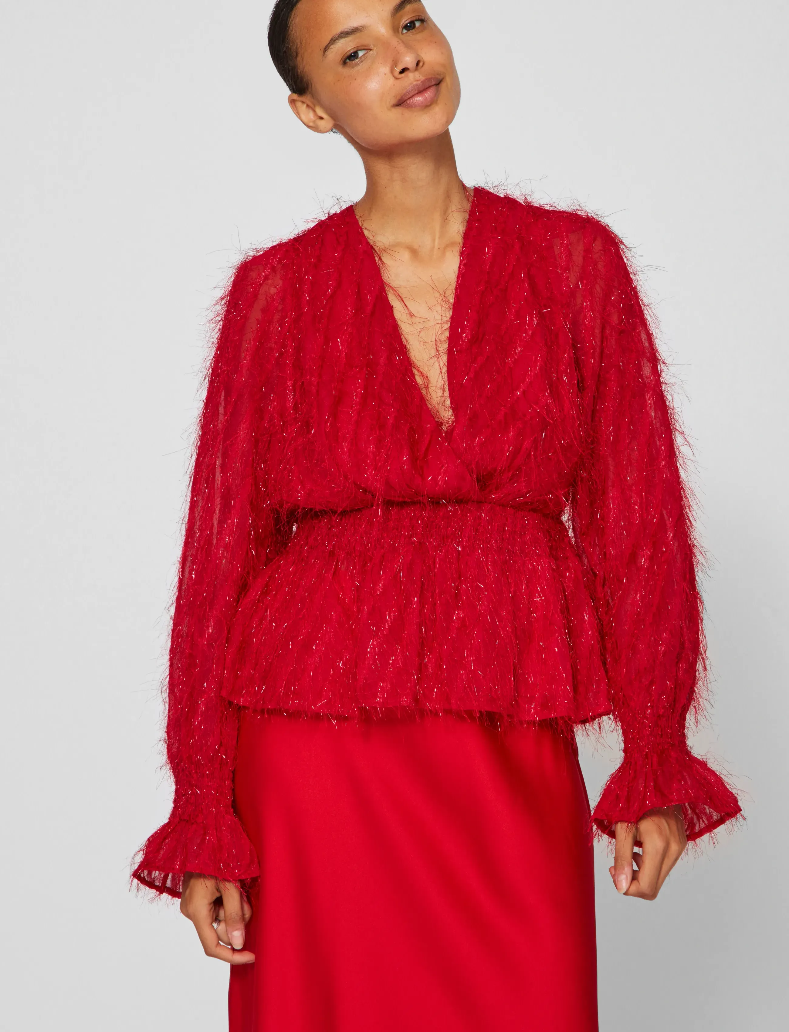 Vila - VIFEATHER L/S V-NECK TOP /KA - palaidinukės ilgomis rankovėmis - fiery red - 5