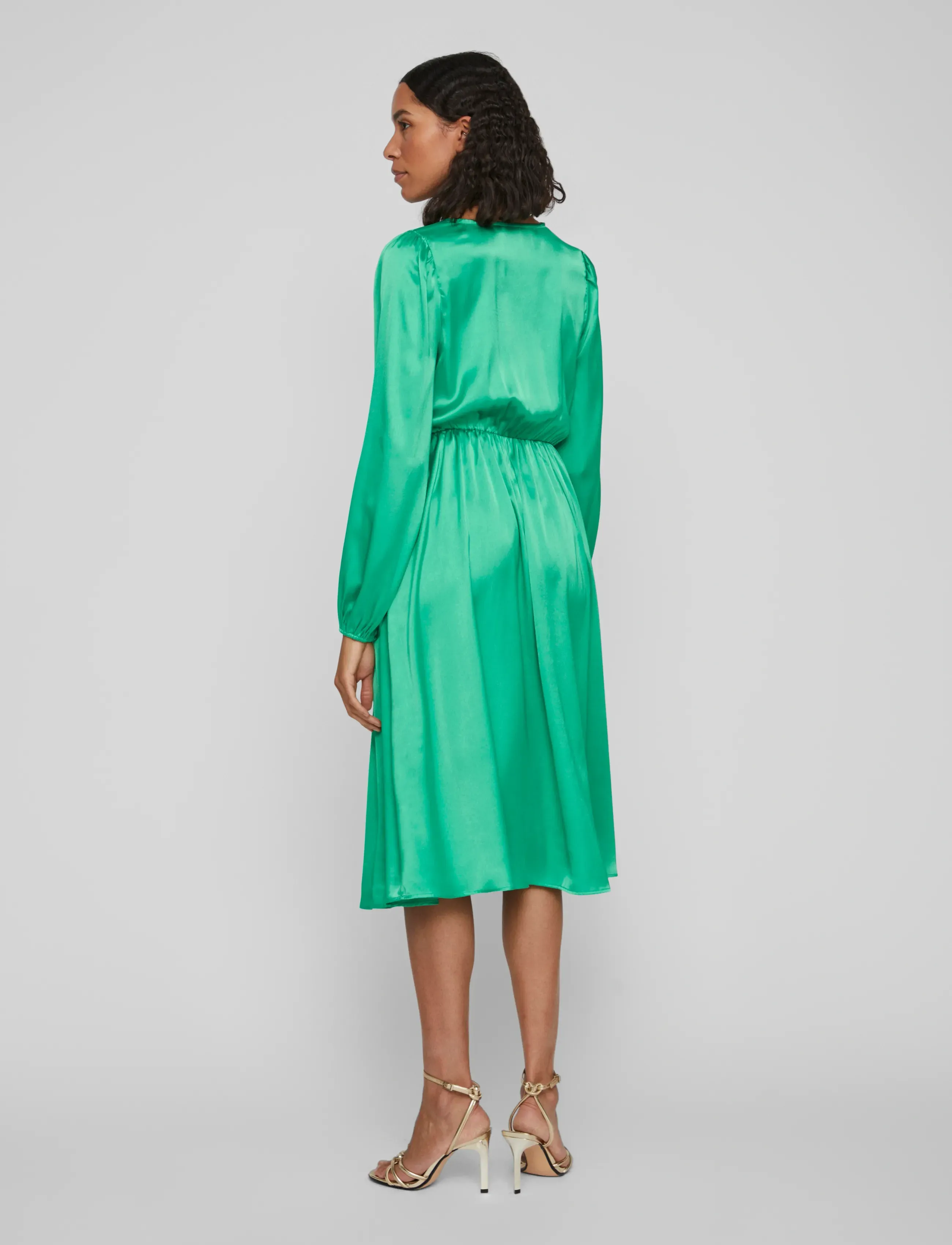 Vila - VIPETIA L/S V-NECK MID CALF DRESS/DC - laveste priser - green bee - 3