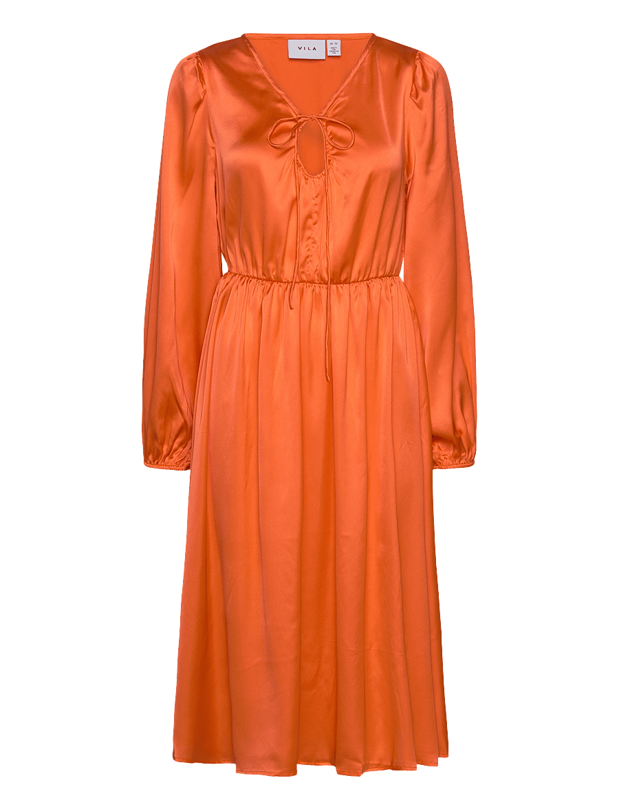 Vila - VIPETIA L/S V-NECK MID CALF DRESS/DC - midi kjoler - tigerlily - 1