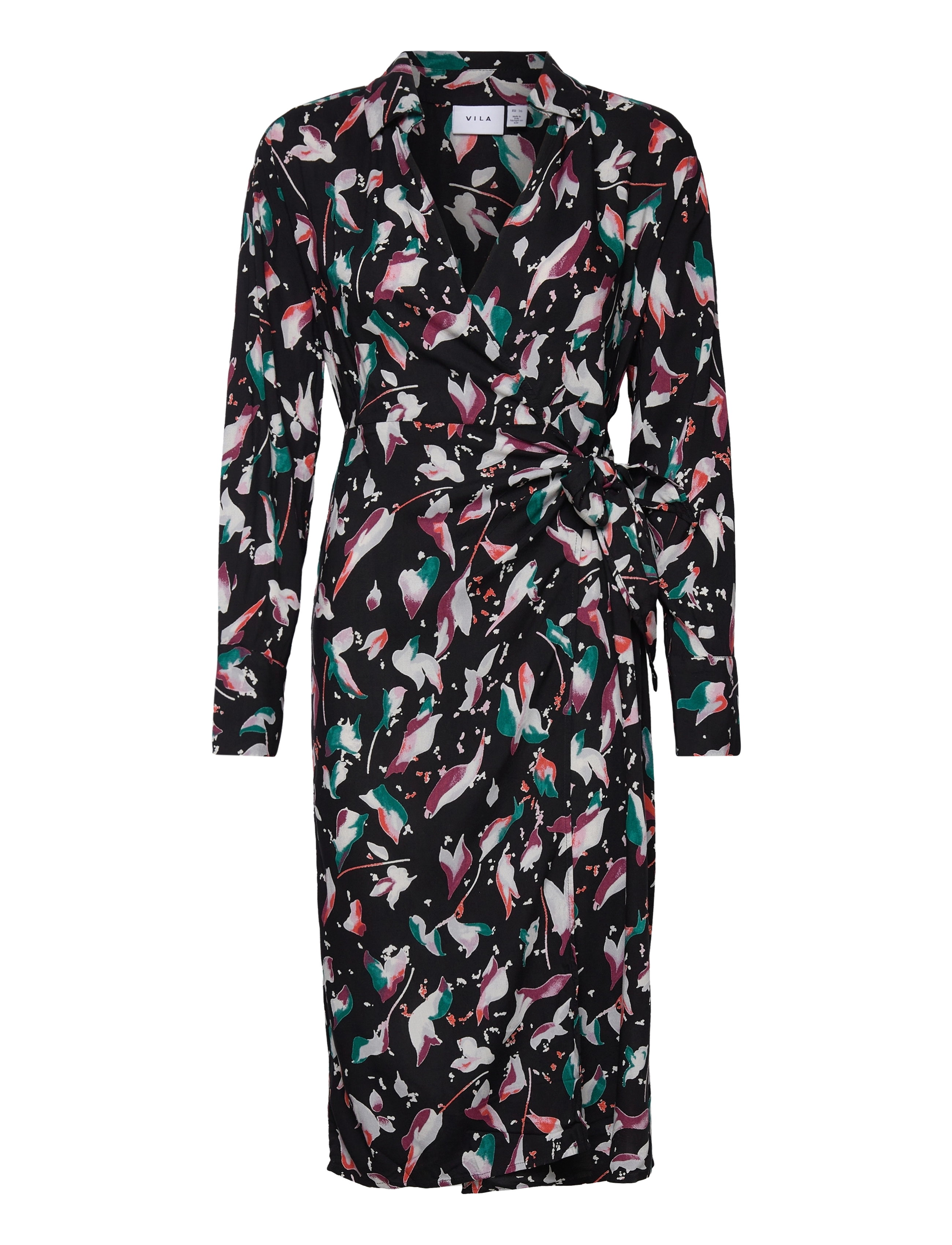 VILA Vidalina L/S Wrap Midi Kleid/Su Schwarz - 34 - Damen
