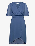 VIRILLA V-NECK 2/4 SHORT DRESS/BM/DC - FEDERAL BLUE