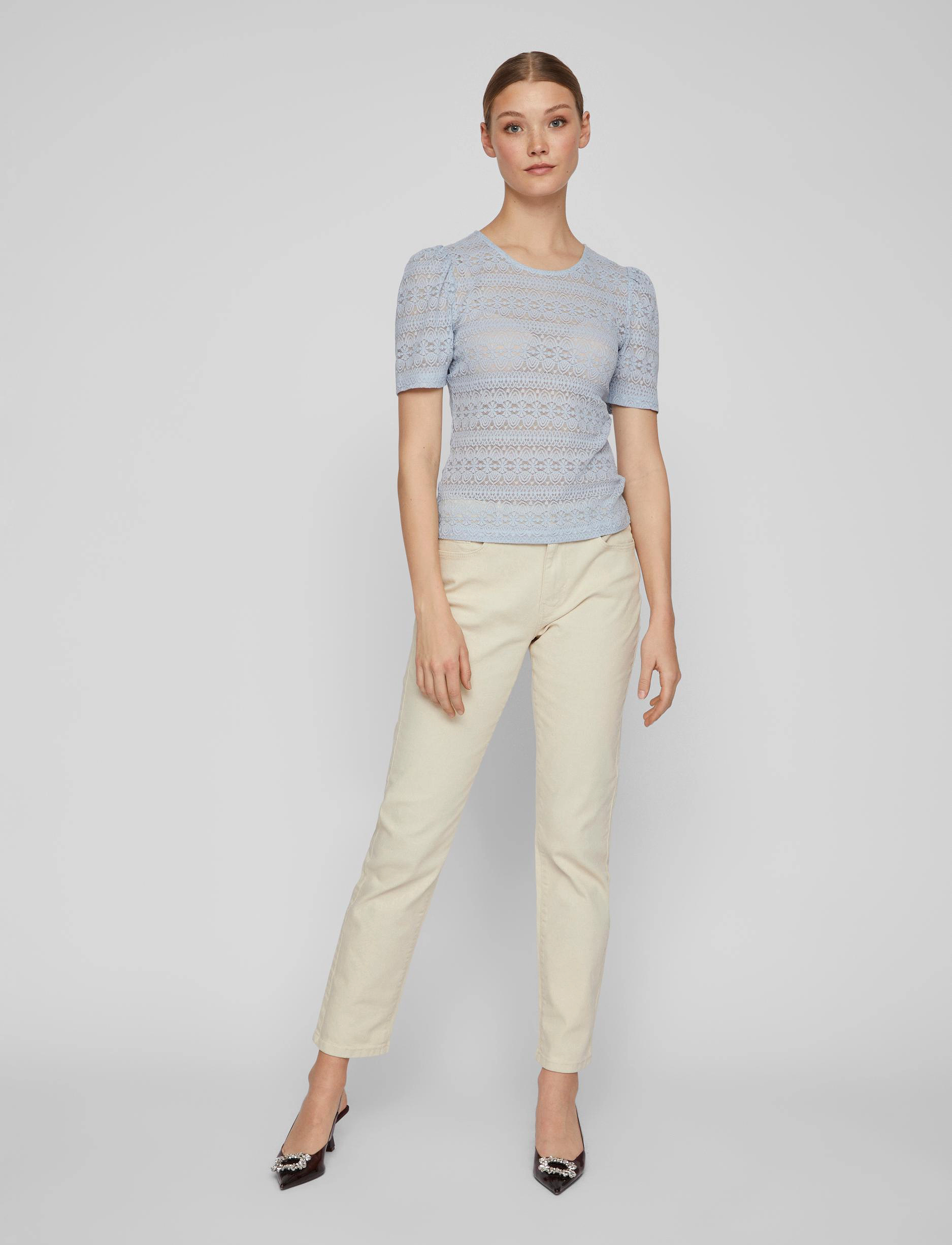 Vila - VICHIKKA PUFF O-NECK  S/S TOP - NOOS - kentucky blue - 5
