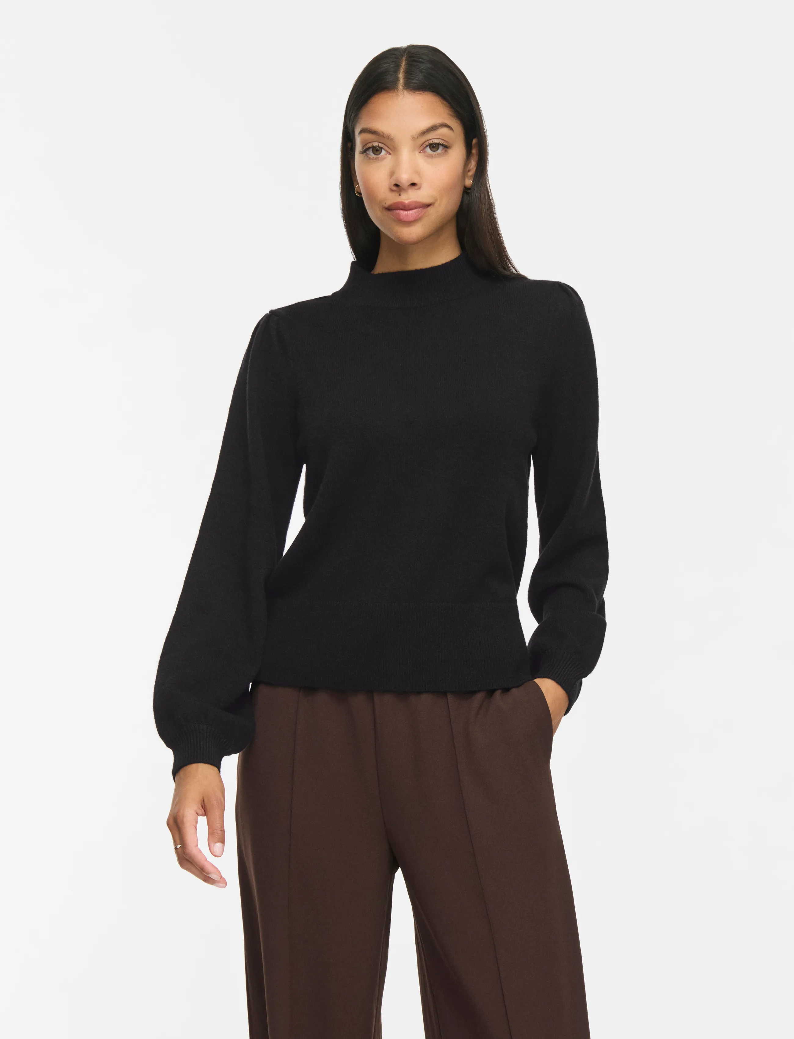 Vila Viril Turtle-Nk Balloon L/S Top - Noos, M, Black, Strik > Rullekrave, Dame