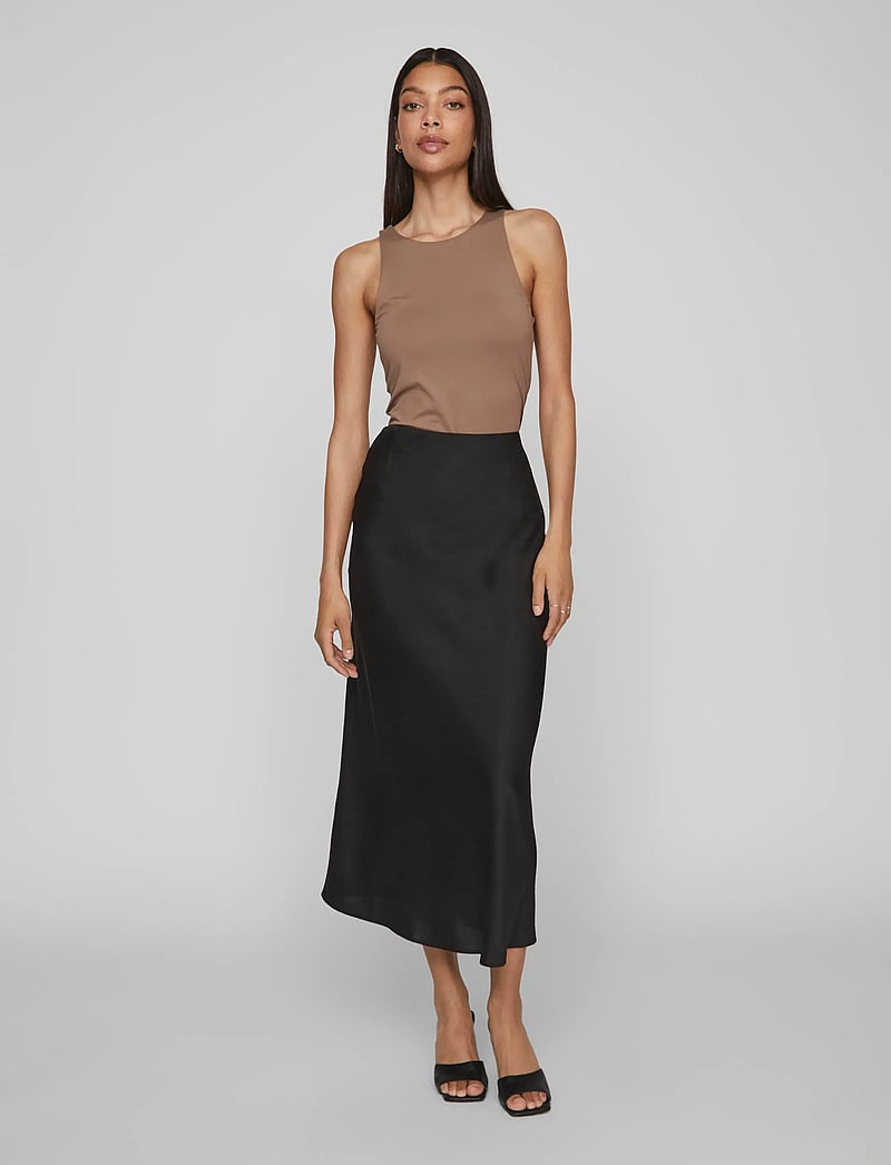 Vila - VIELLETTE HW MIDI SKIRT - NOOS - satinnederdele - black - 0