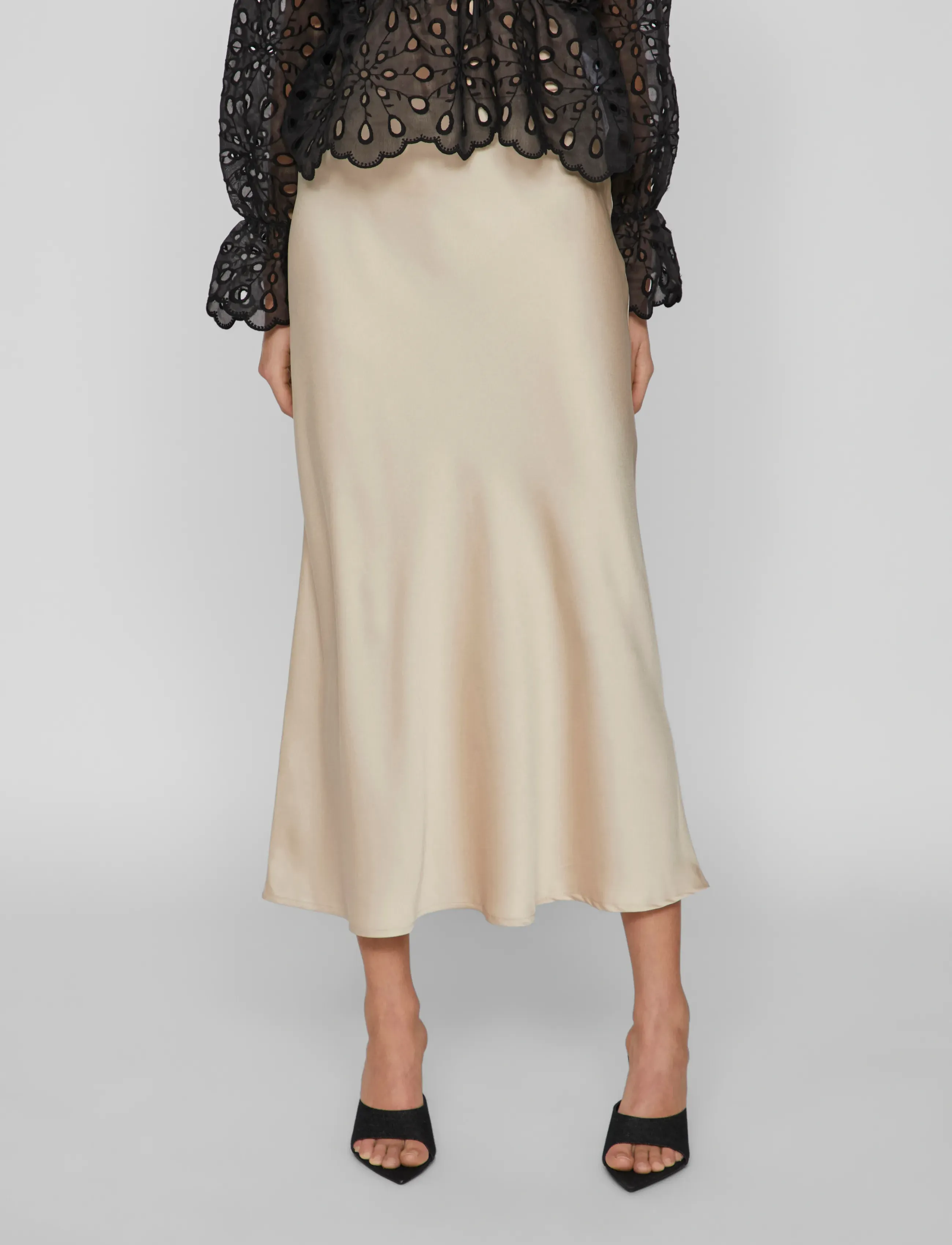 Vila VIELLETTE HW MIDI SKIRT - NOOS - Maxi nederdele - CEMENT / beige