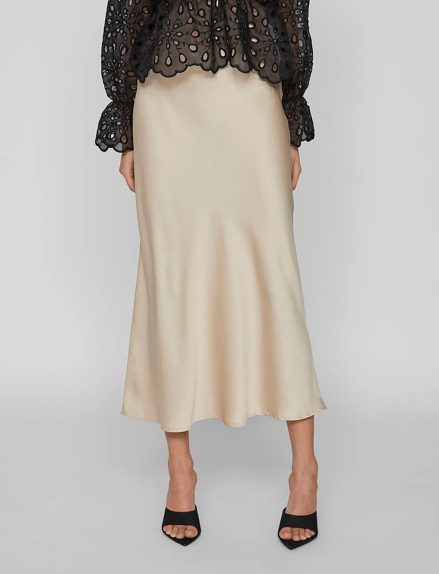 Vila - VIELLETTE HW MIDI SKIRT - NOOS - satino sijonai - cement - 0