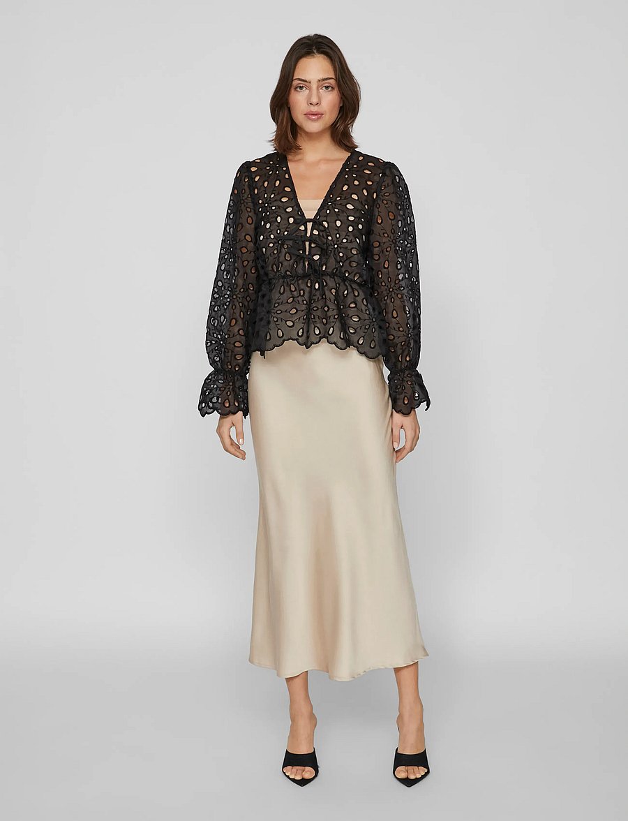 Vila - VIELLETTE HW MIDI SKIRT - NOOS - satino sijonai - cement - 4