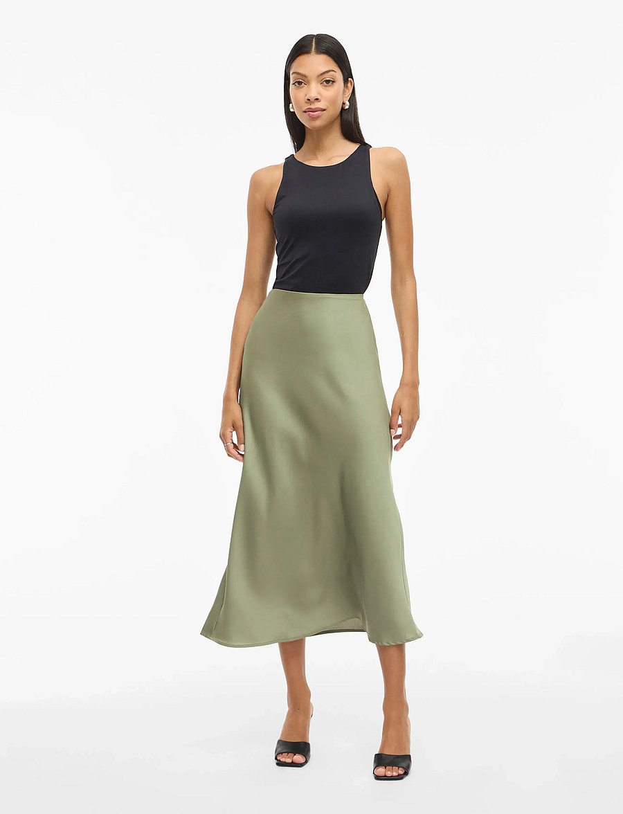 Vila - VIELLETTE HW MIDI SKIRT - NOOS - satiinseelikud - oil green - 4