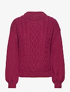 VICHINTI O-NECK CABLE KNIT TOP-NOOS - BEET RED