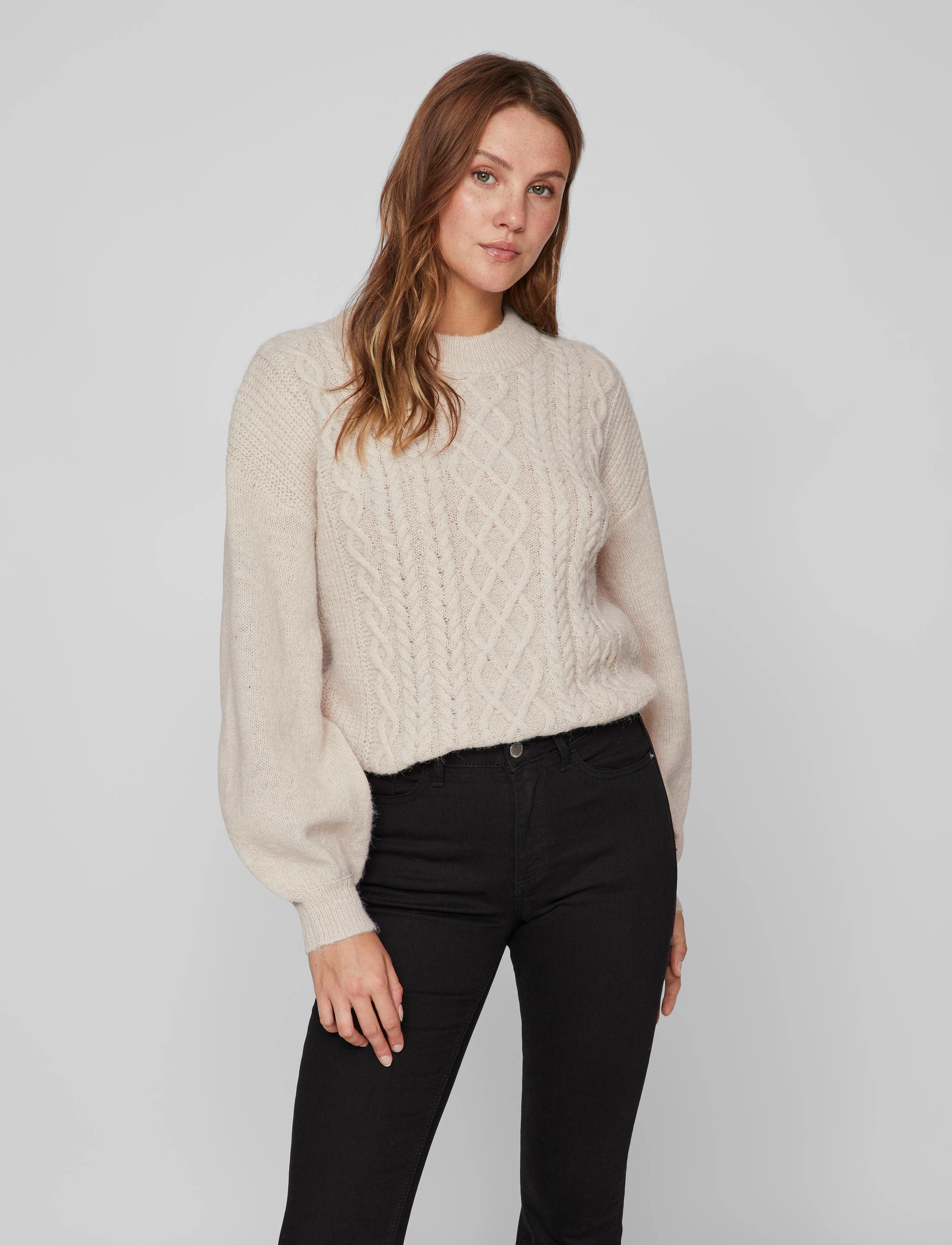Vila - VICHINTI O-NECK CABLE KNIT TOP-NOOS - birch - 2