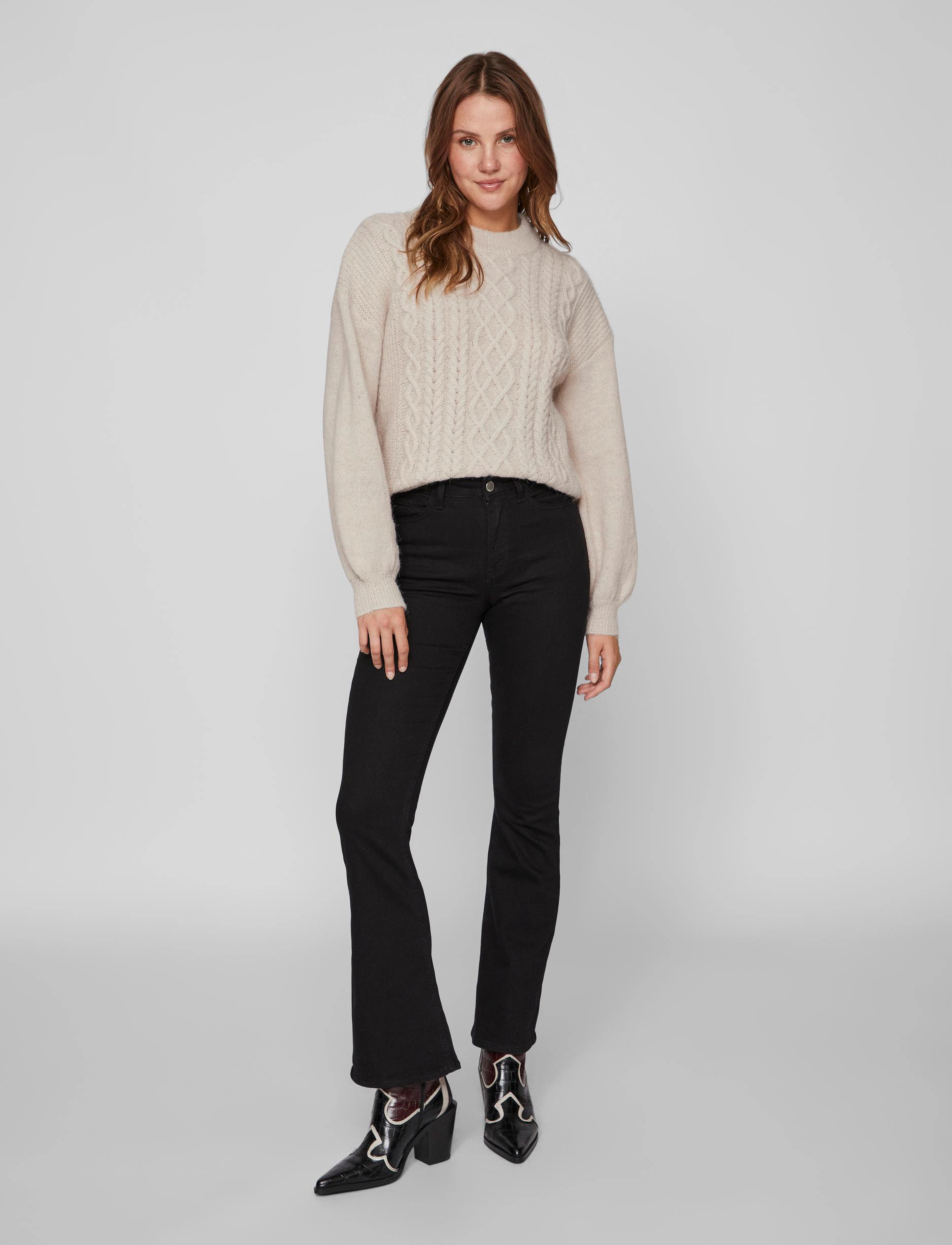 Vila - VICHINTI O-NECK CABLE KNIT TOP-NOOS - birch - 4